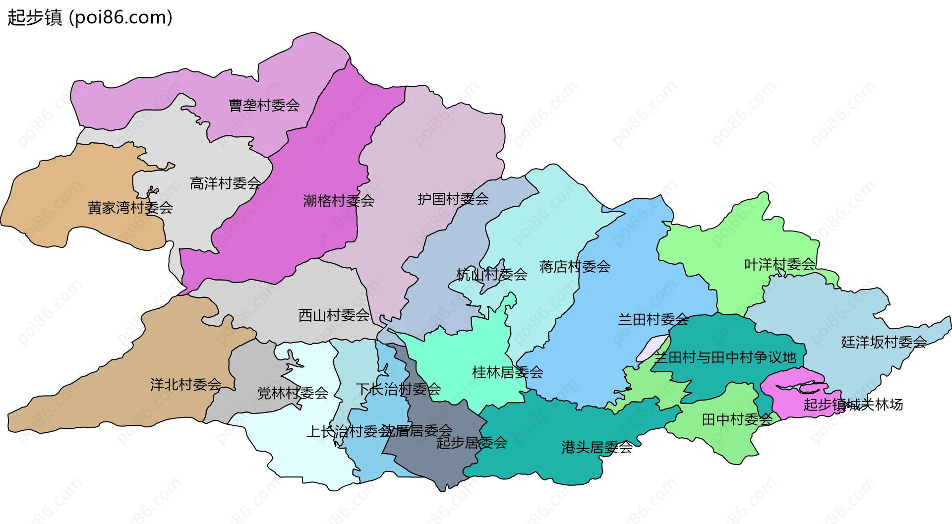 起步镇边界地图(五级行政区划)