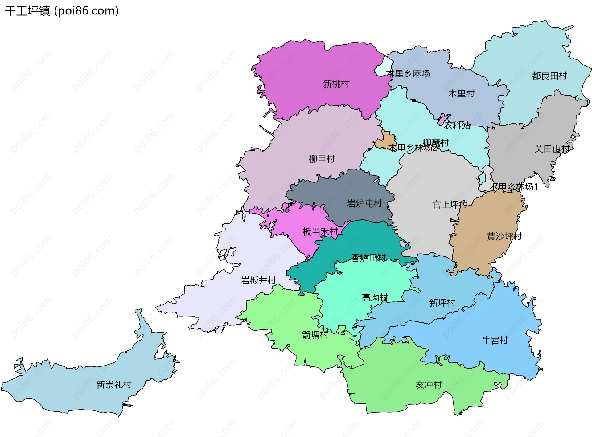 千工坪镇边界地图(五级行政区划)
