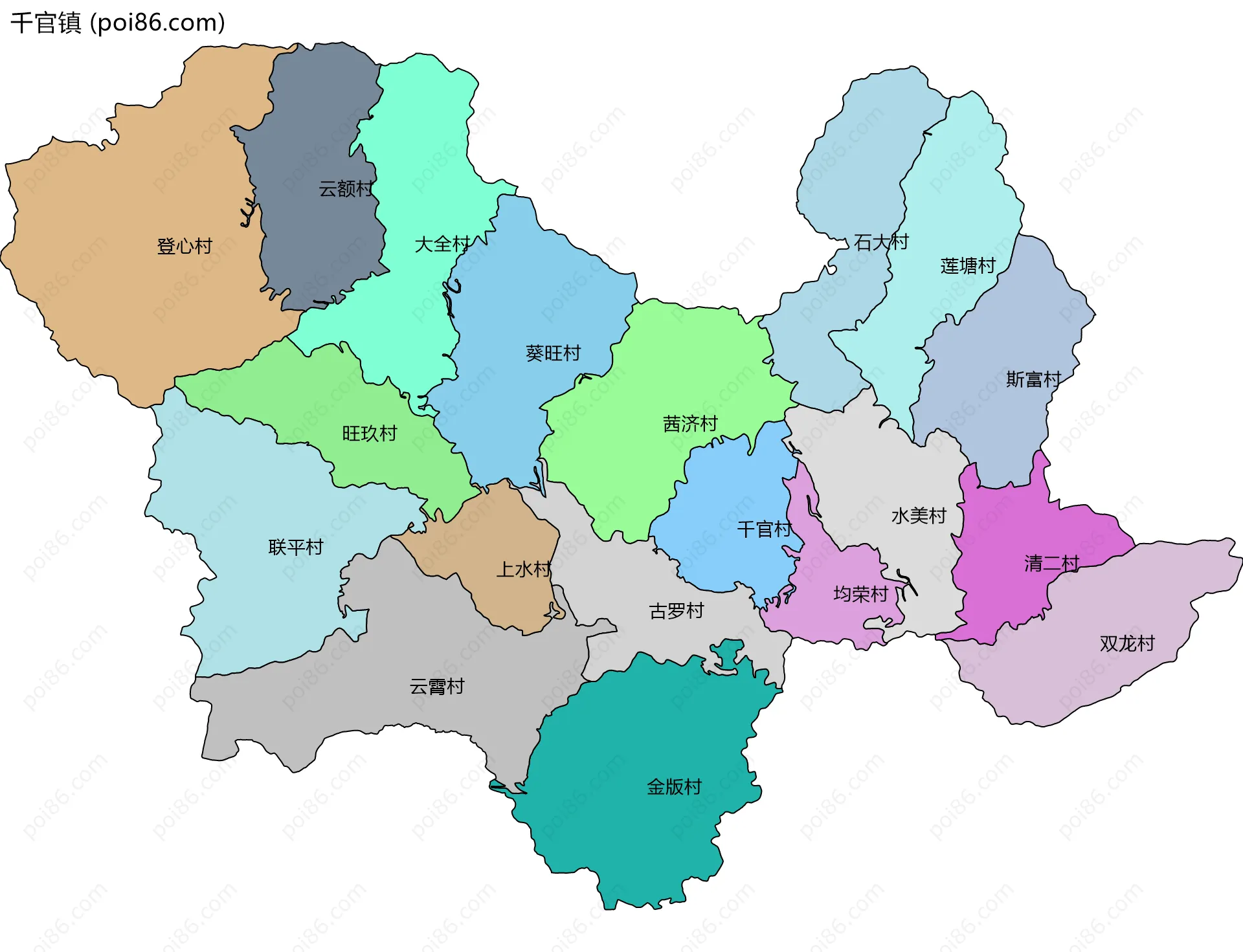 千官镇边界地图(五级行政区划)