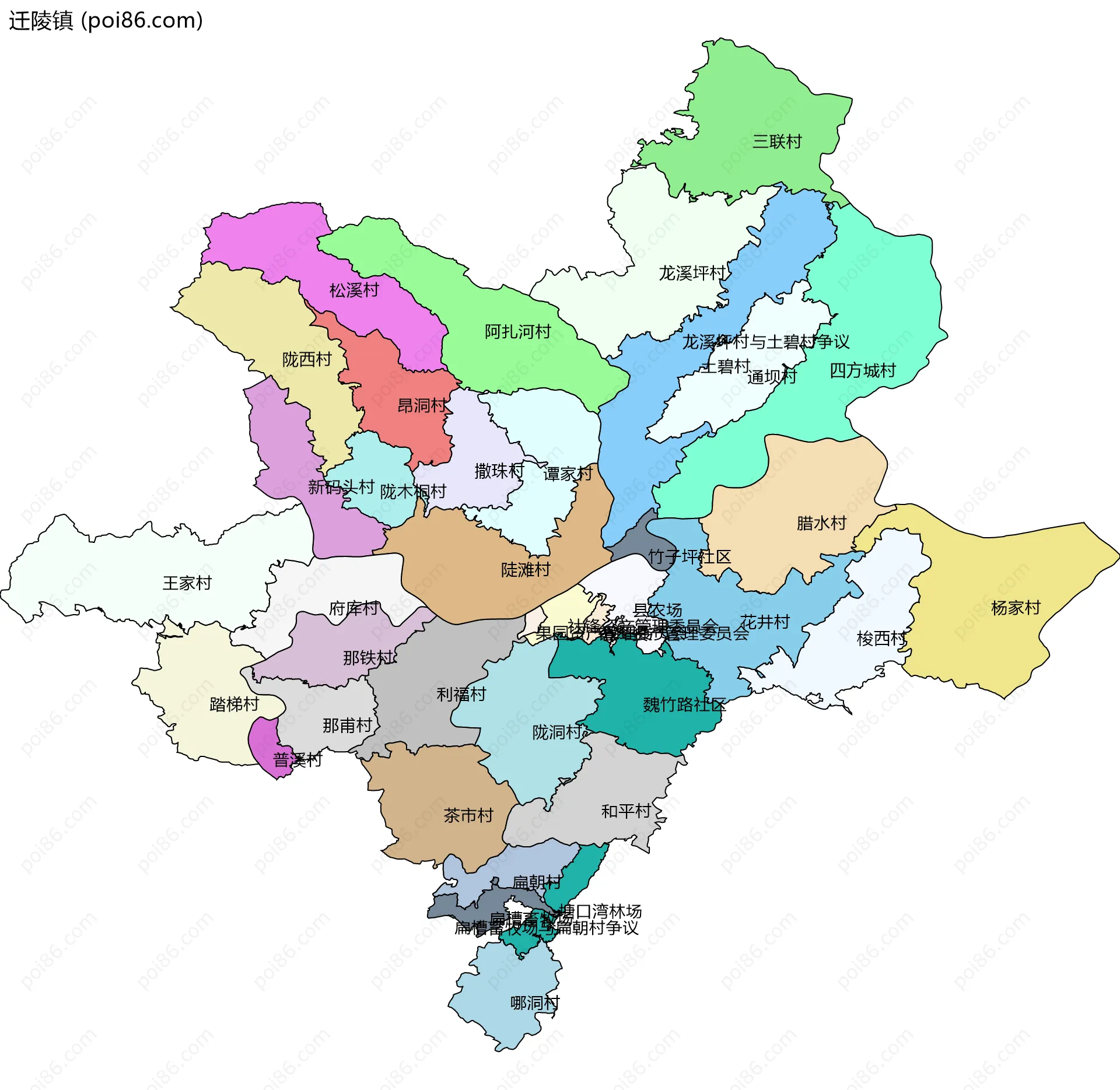 迁陵镇边界地图(五级行政区划)