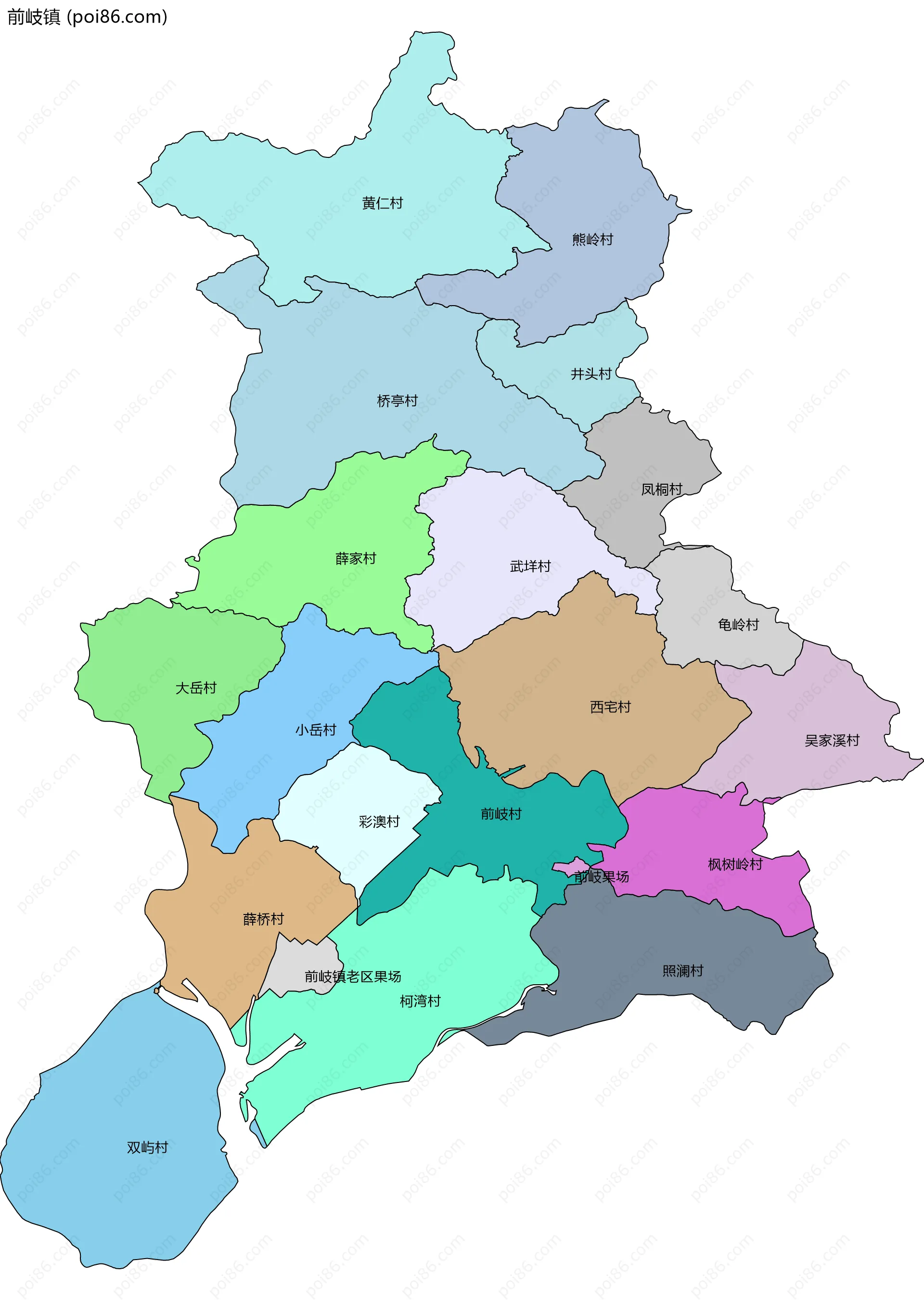 前岐镇边界地图(五级行政区划)