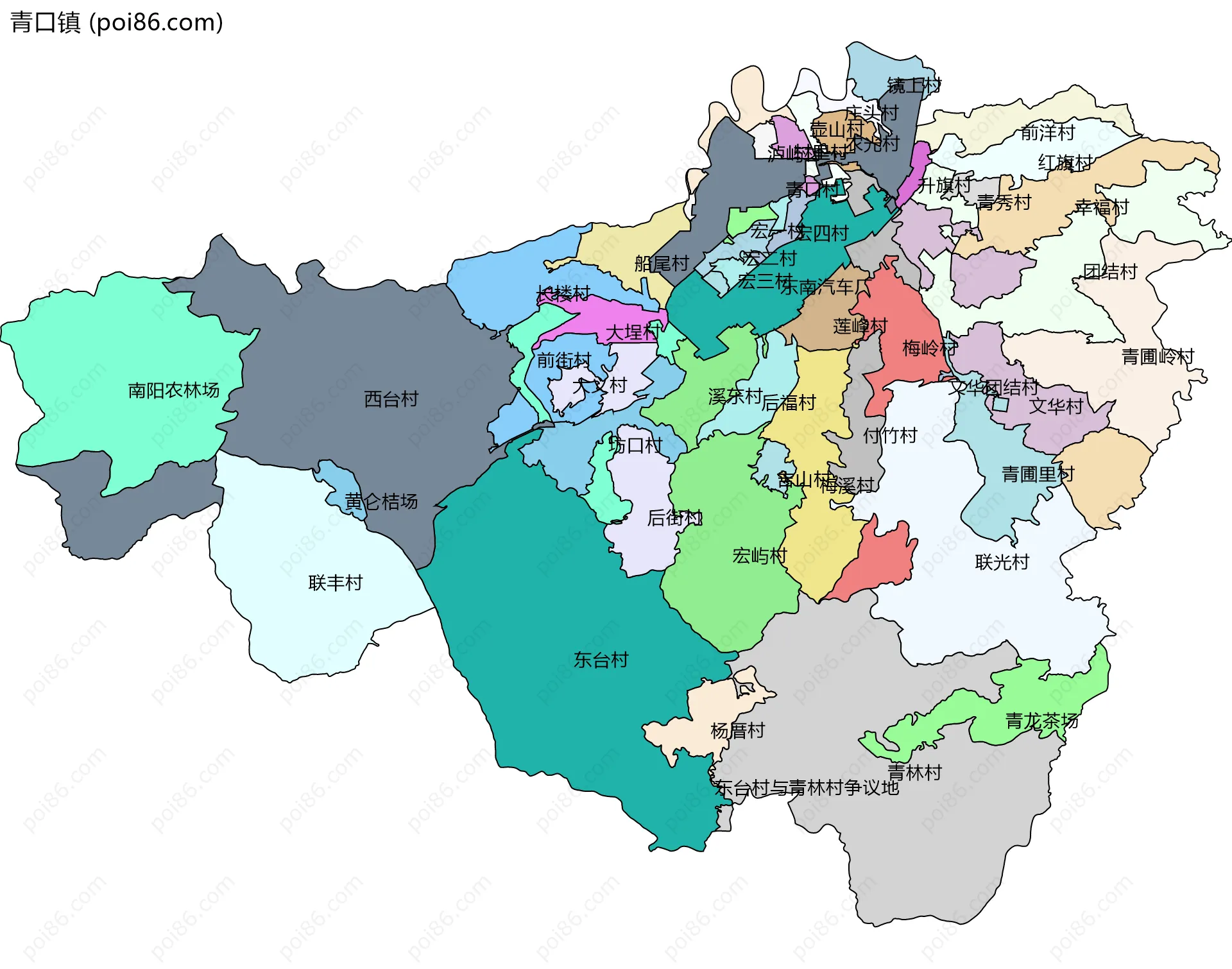青口镇边界地图(五级行政区划)