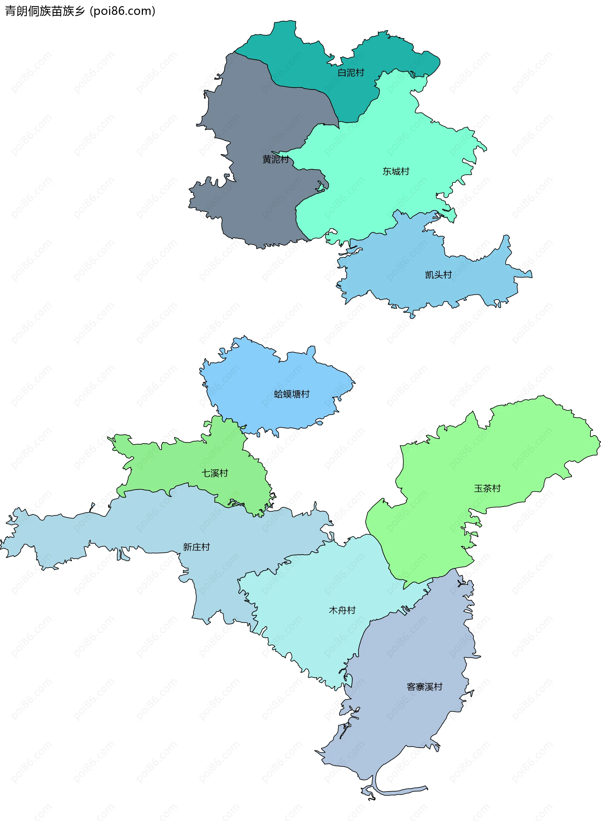 青朗侗族苗族乡边界地图(五级行政区划)
