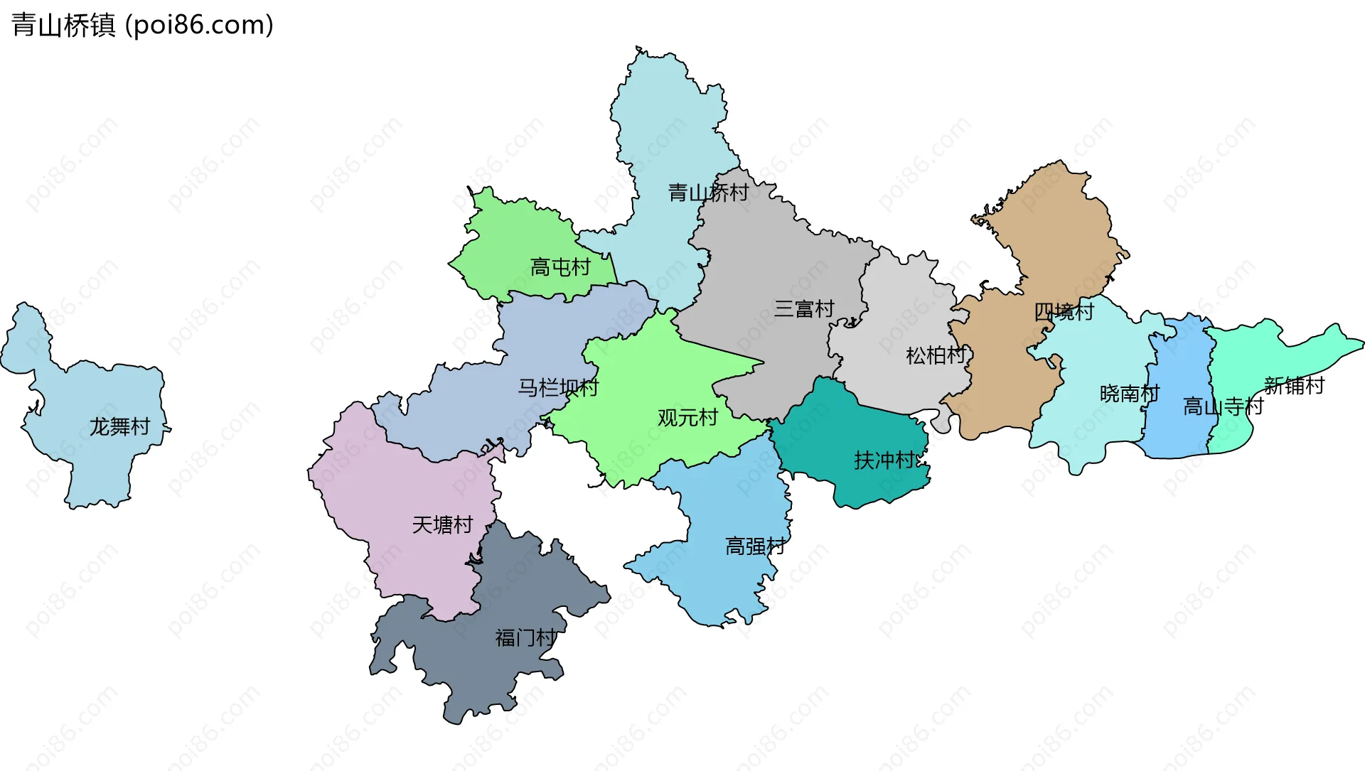 青山桥镇边界地图(五级行政区划)