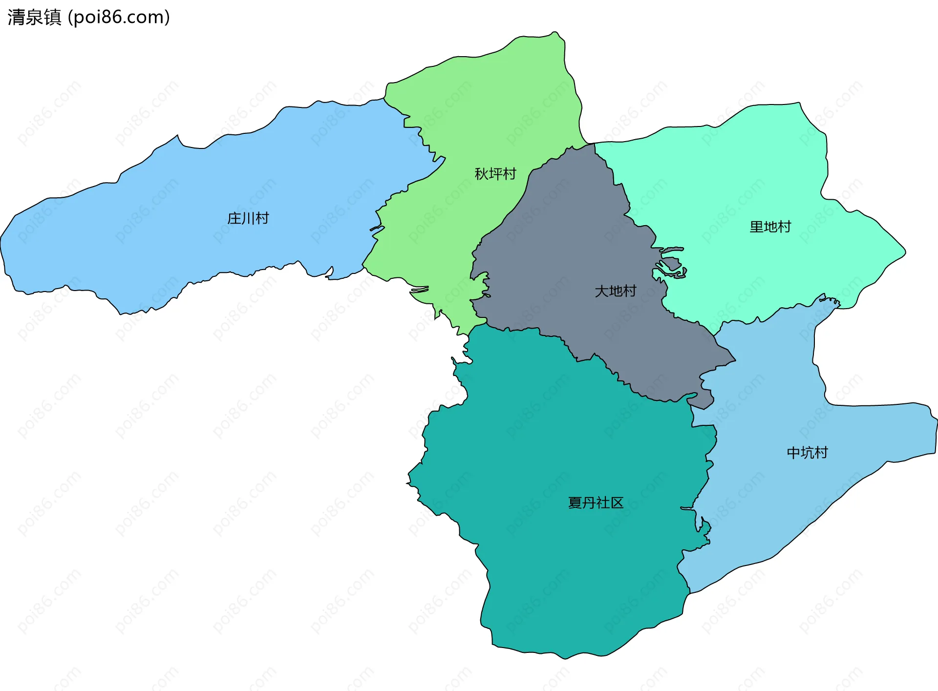 清泉镇边界地图(五级行政区划)