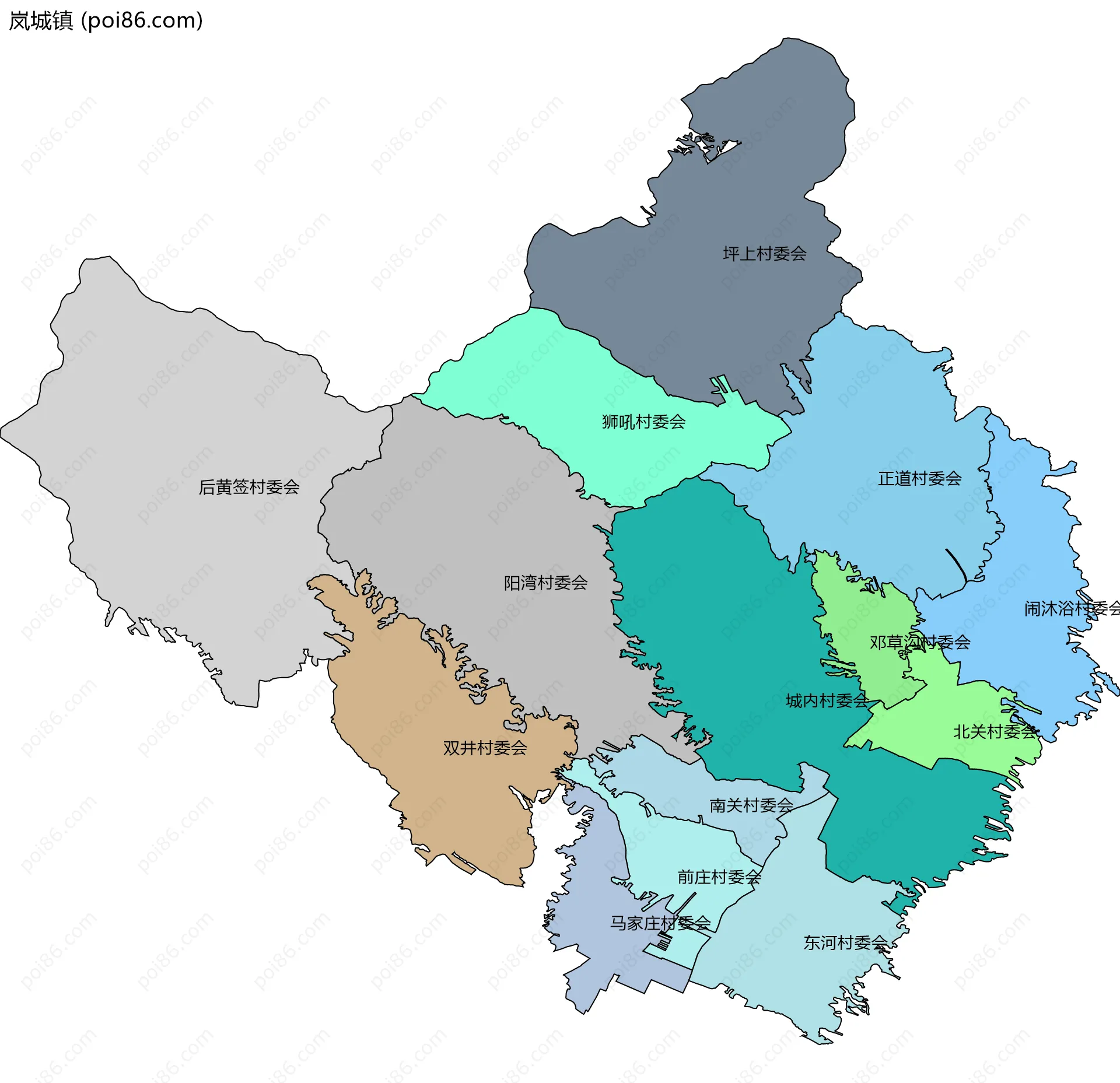 岚城镇边界地图(五级行政区划)