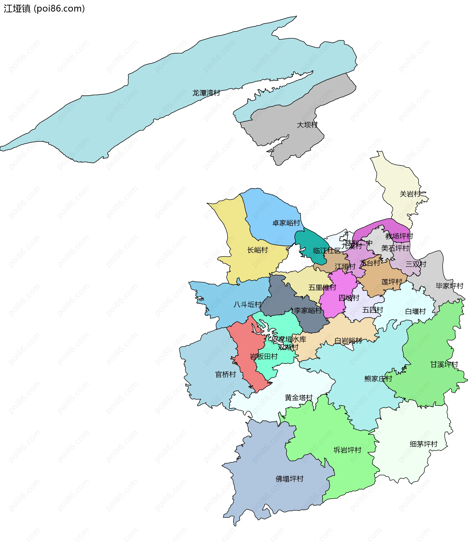 江垭镇边界地图(五级行政区划)