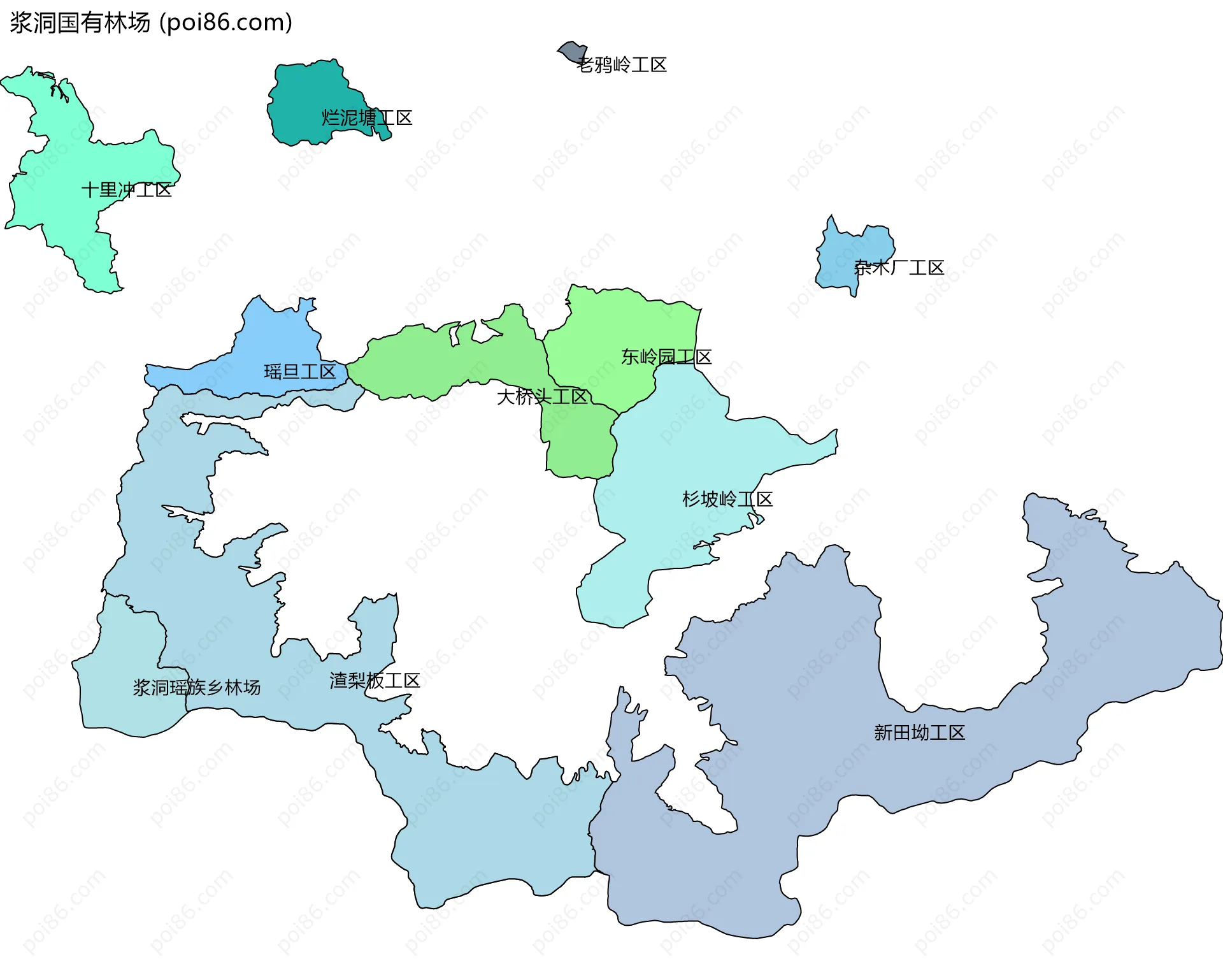 浆洞国有林场边界地图(五级行政区划)