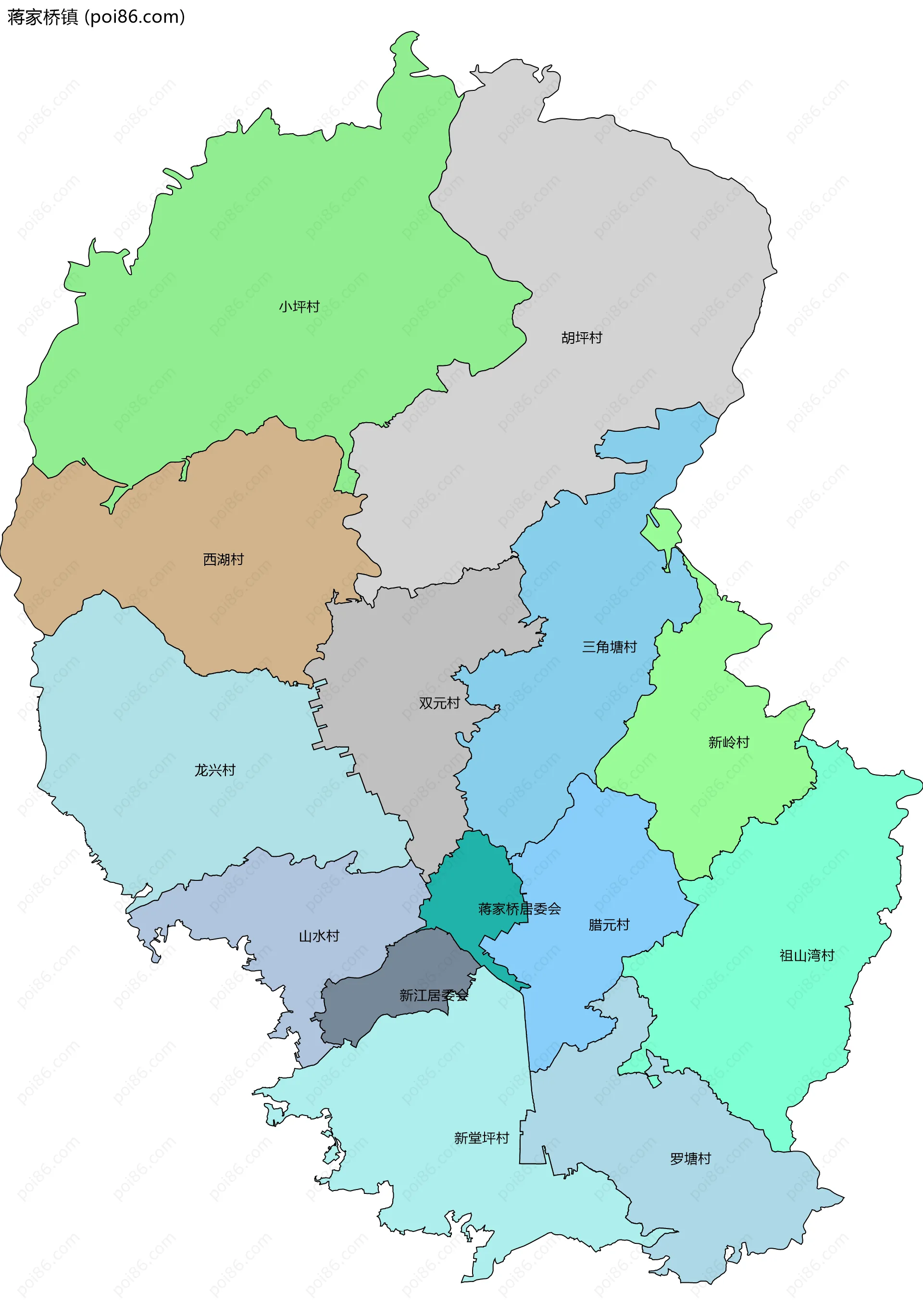 蒋家桥镇边界地图(五级行政区划)