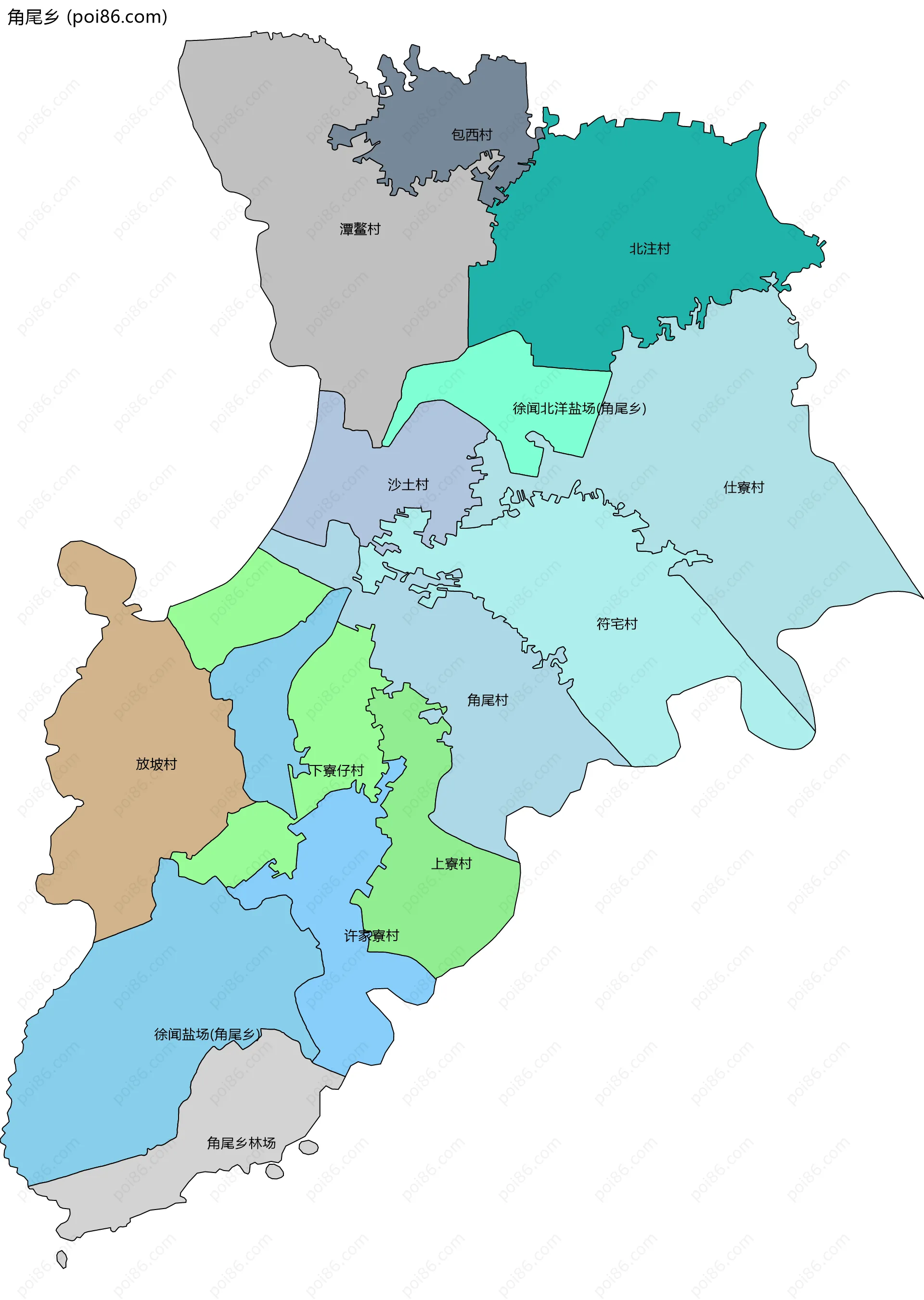 角尾乡边界地图(五级行政区划)