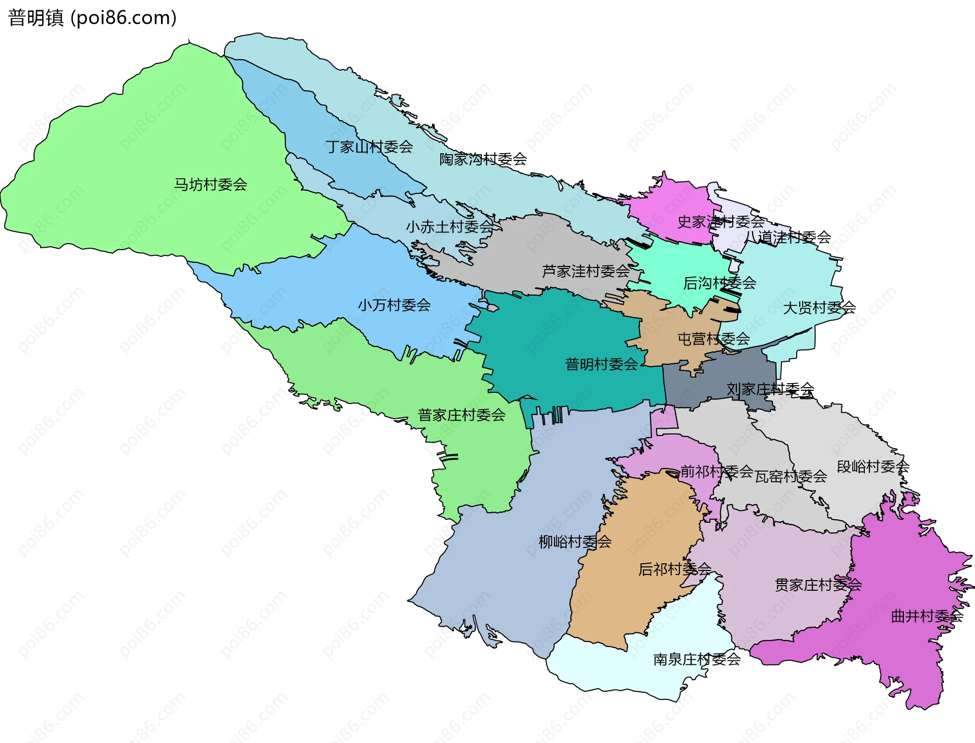 普明镇边界地图(五级行政区划)