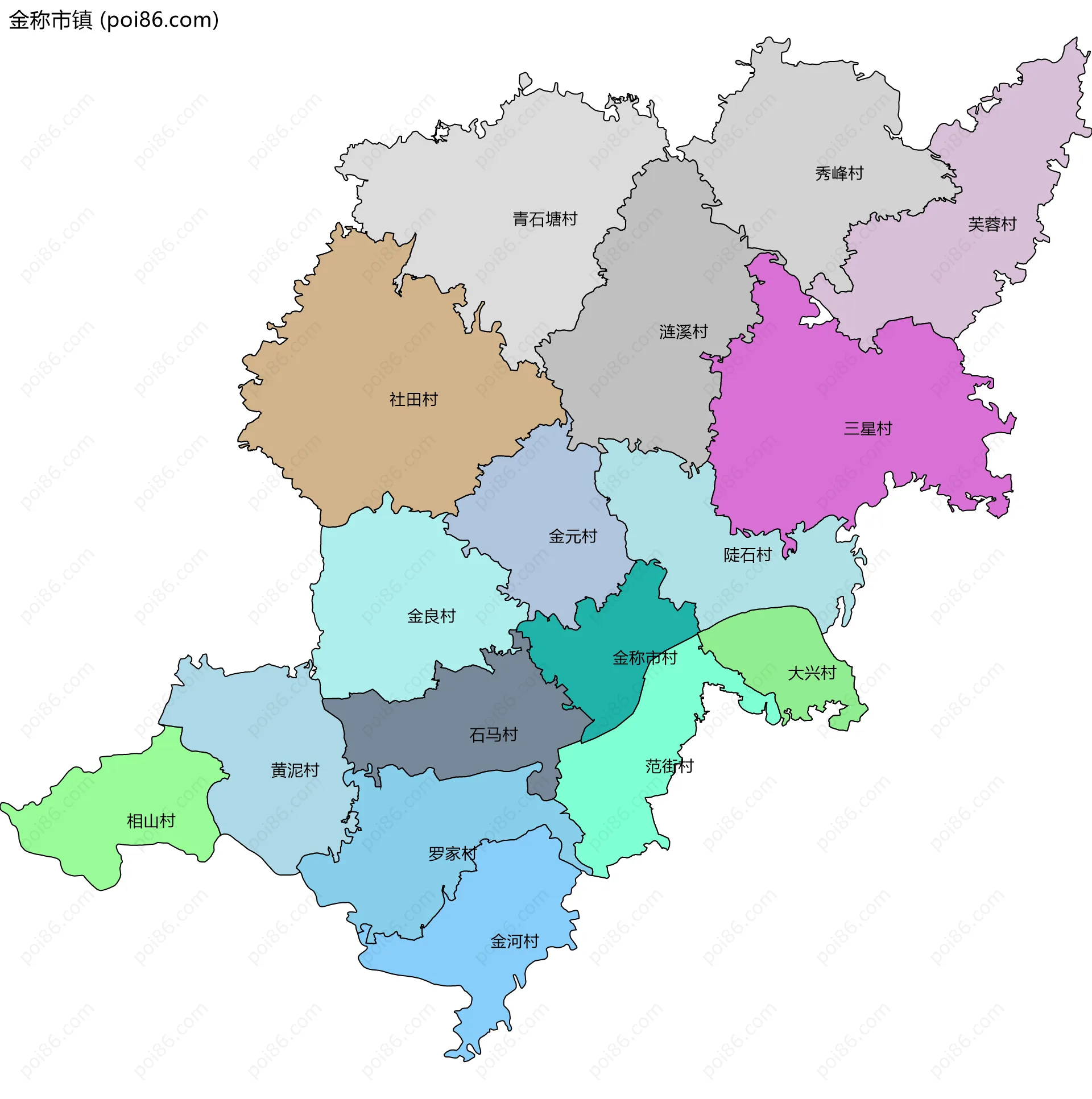 金称市镇边界地图(五级行政区划)