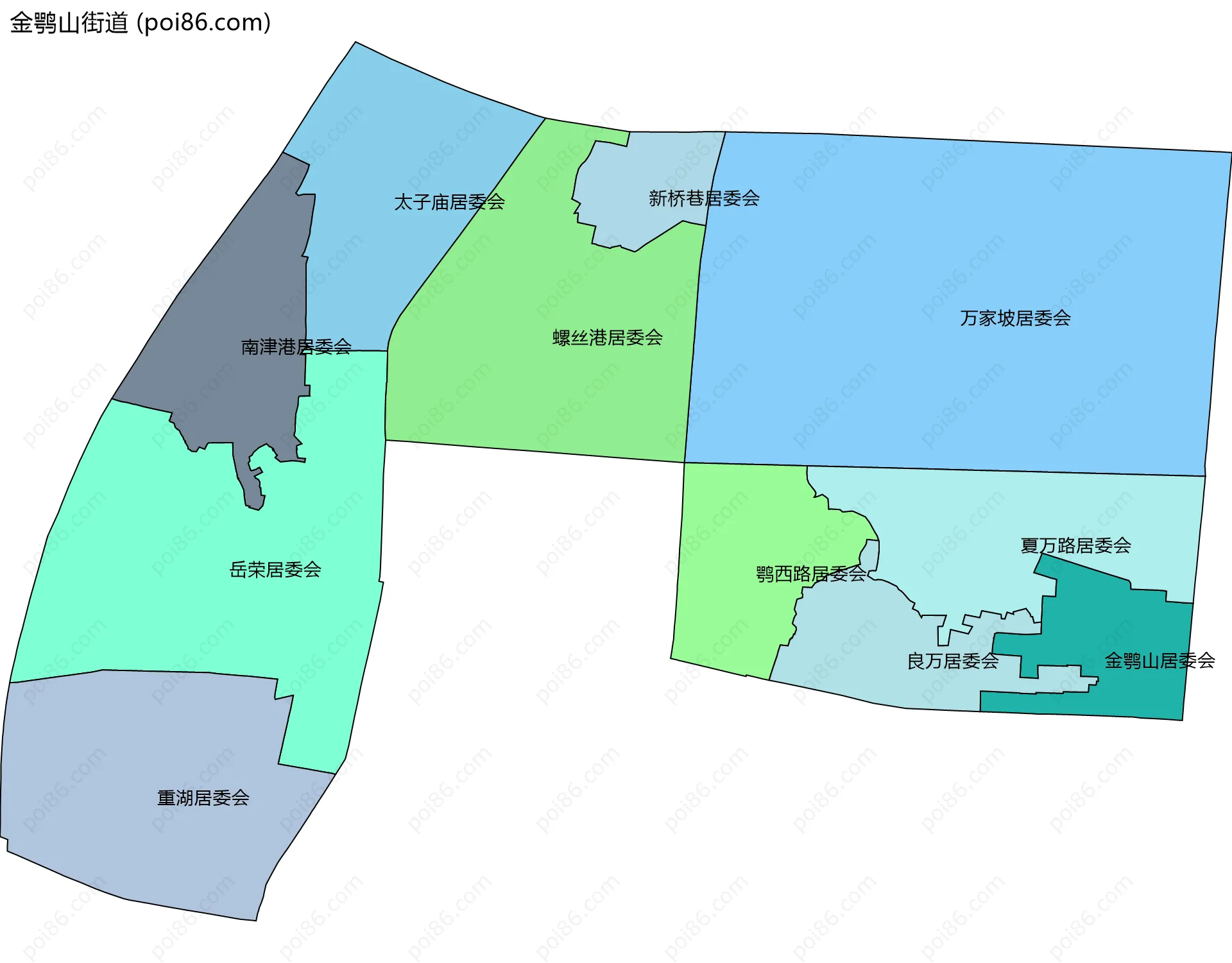 金鹗山街道边界地图(五级行政区划)