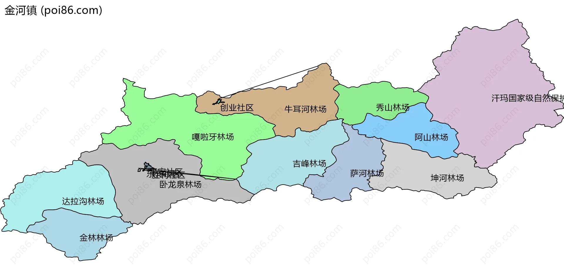 金河镇边界地图(五级行政区划)