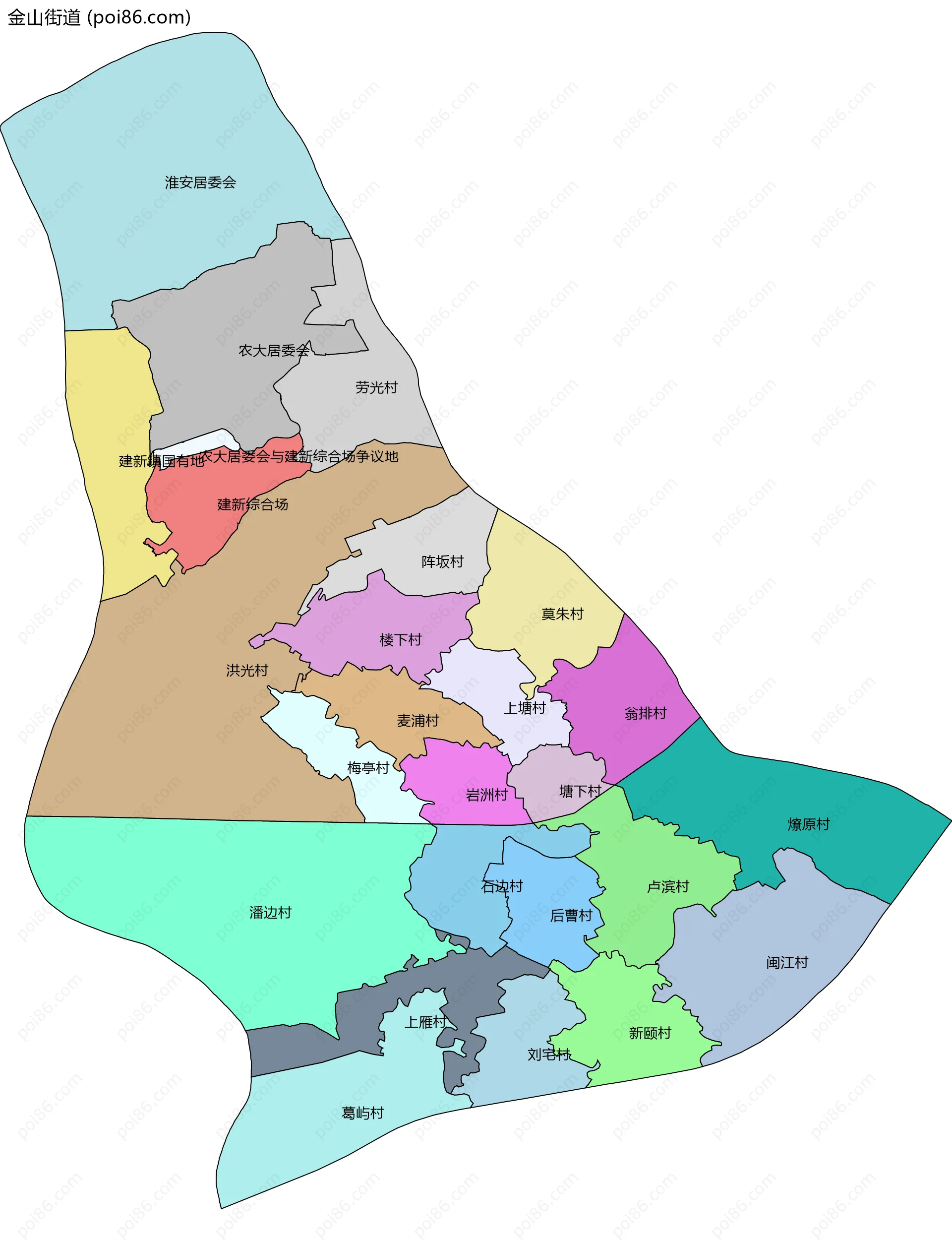 金山街道边界地图(五级行政区划)