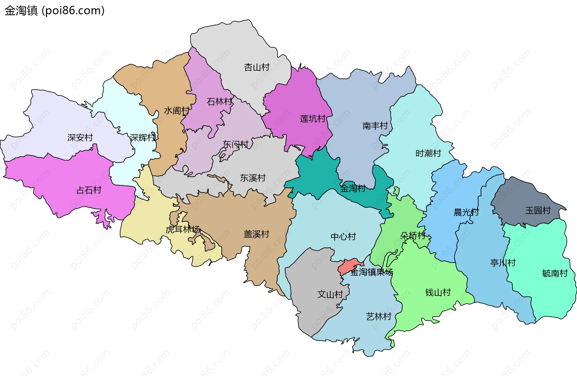 金淘镇边界地图(五级行政区划)