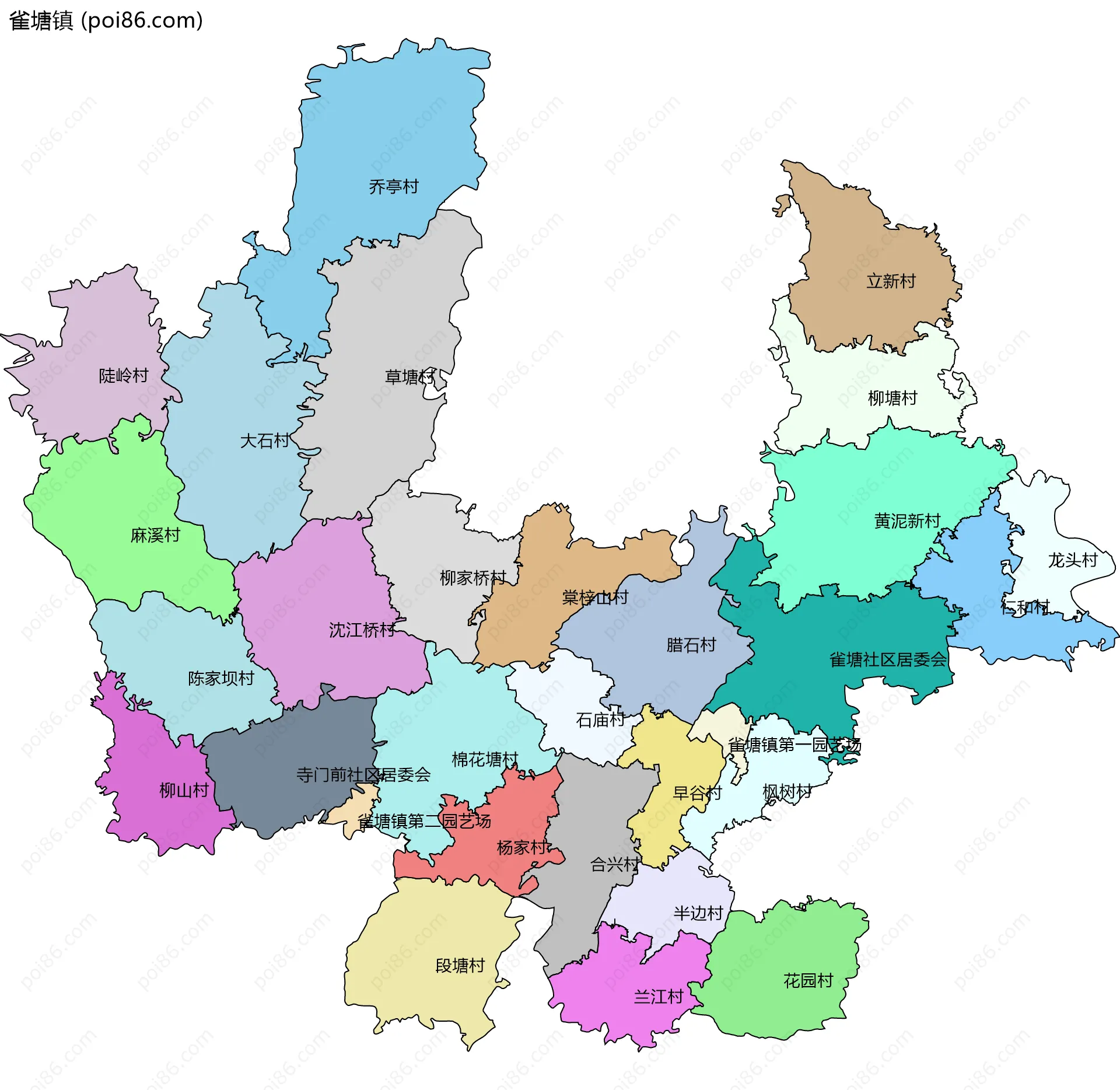 雀塘镇边界地图(五级行政区划)