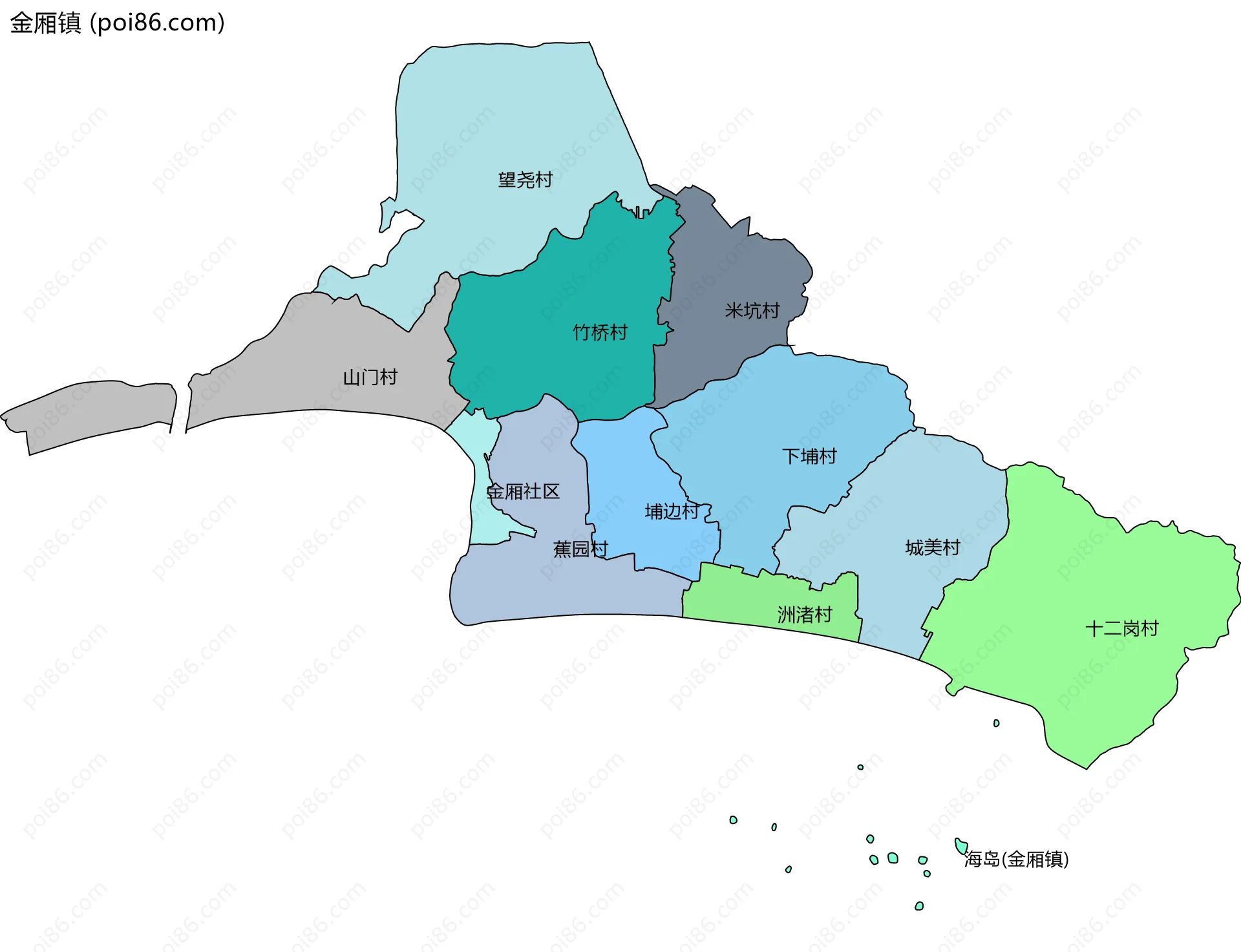 金厢镇边界地图(五级行政区划)