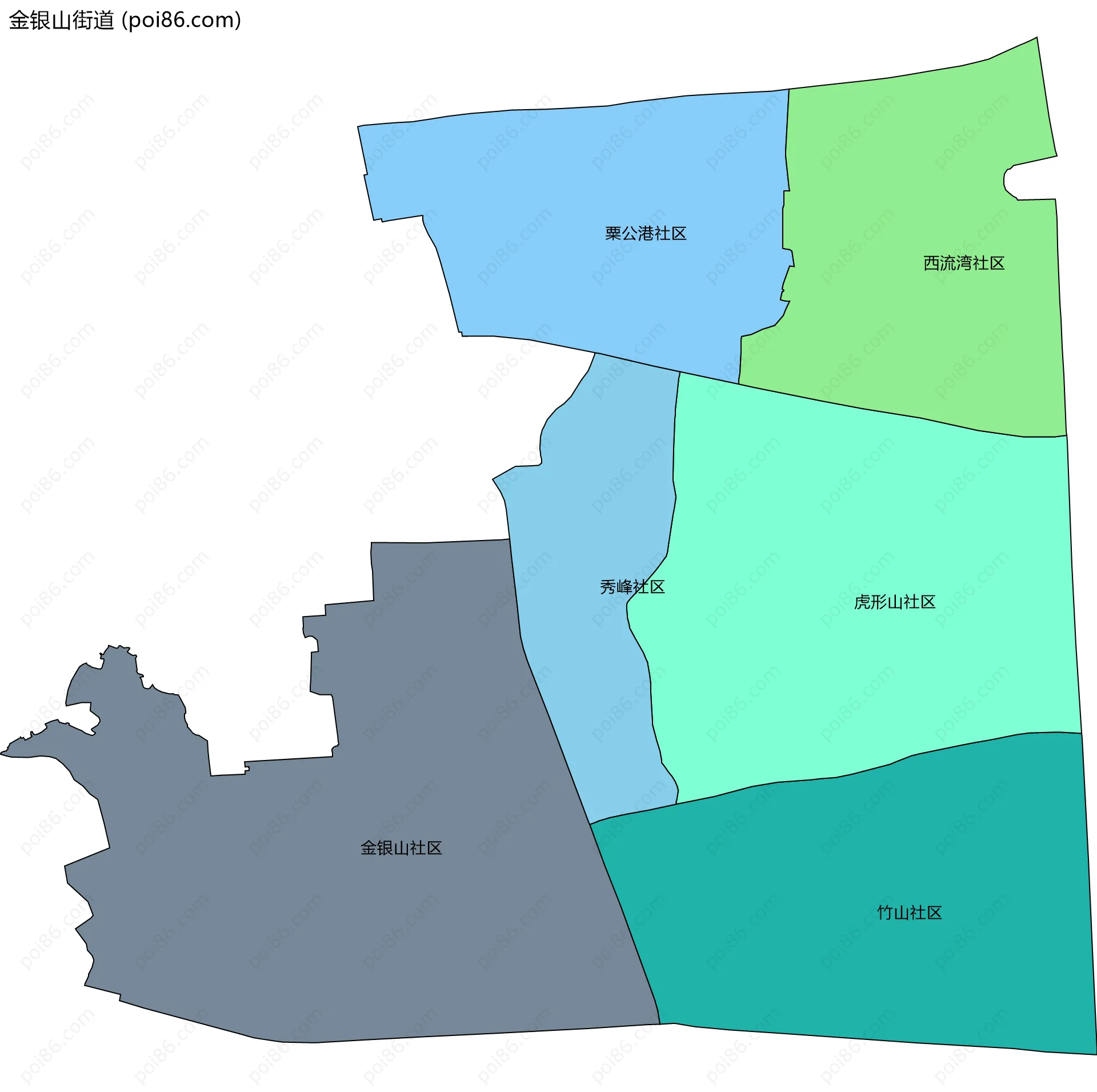 金银山街道边界地图(五级行政区划)