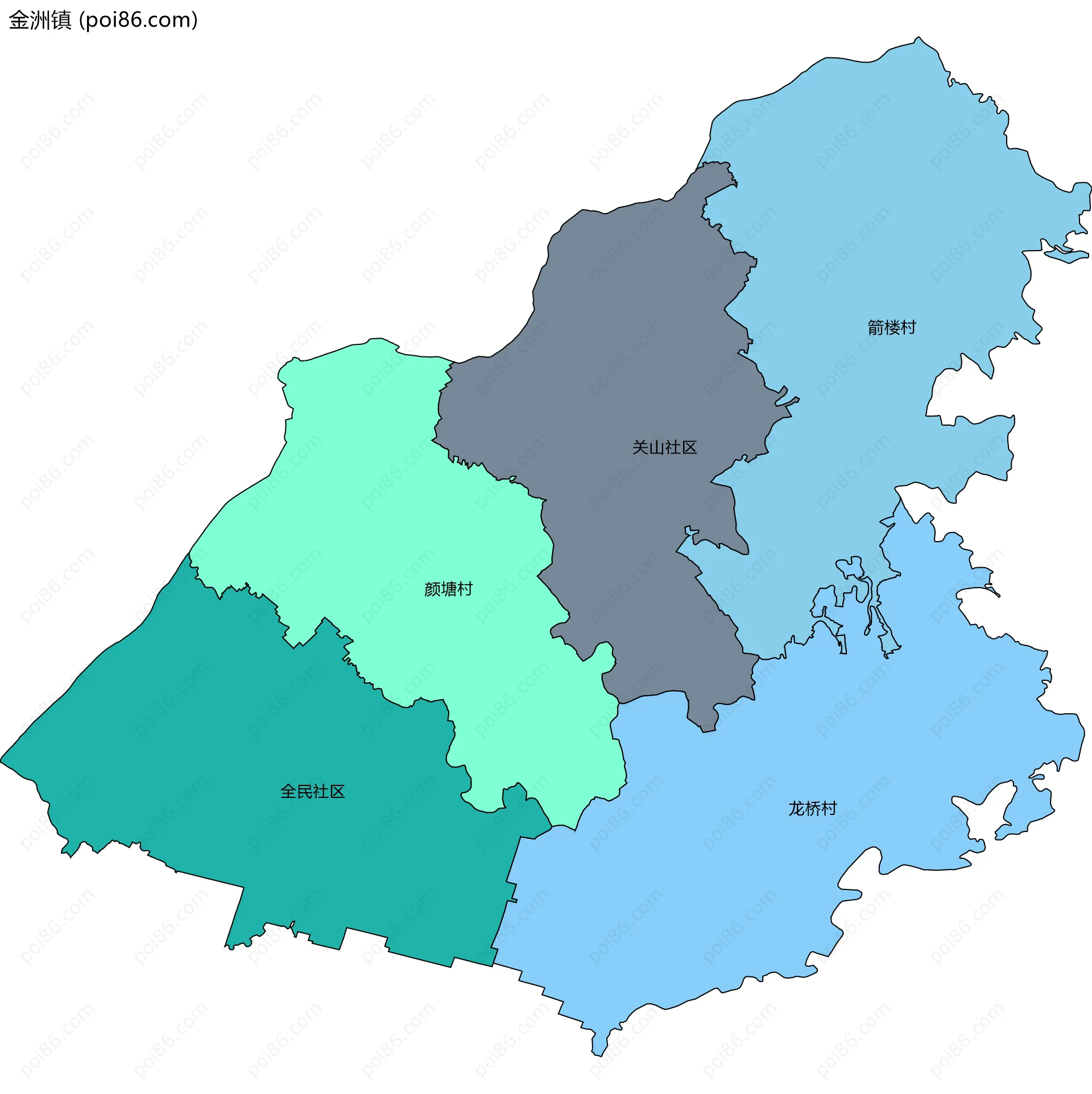 金洲镇边界地图(五级行政区划)