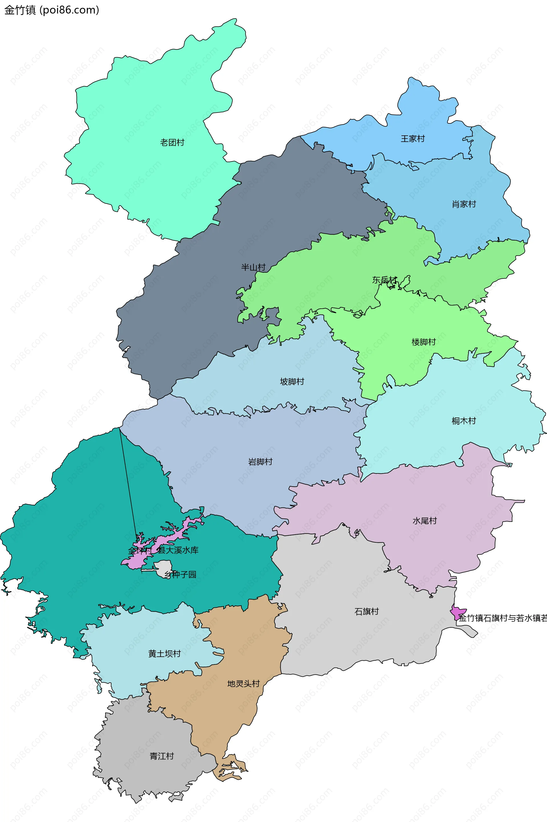 金竹镇边界地图(五级行政区划)