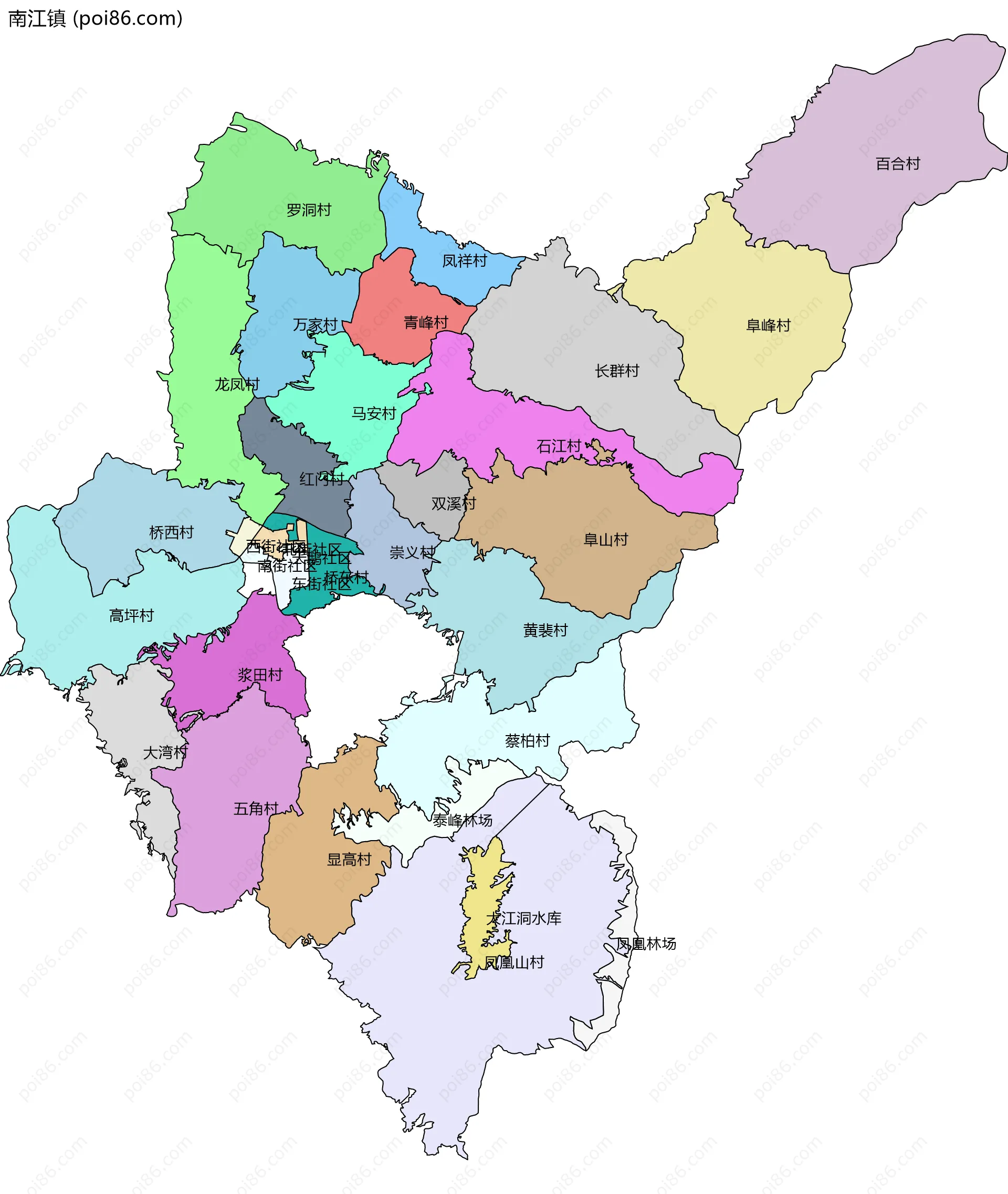 南江镇边界地图(五级行政区划)