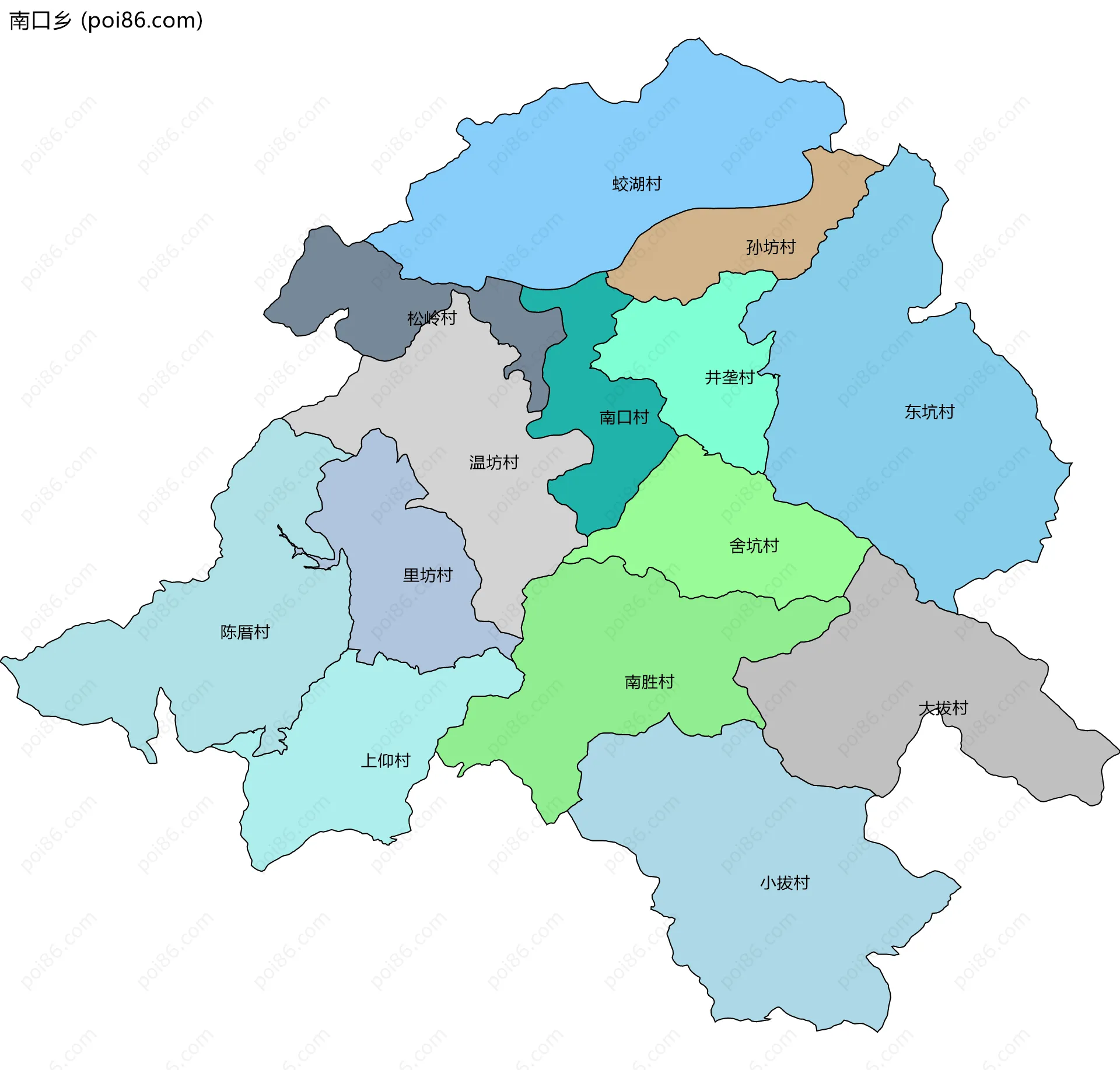 南口乡边界地图(五级行政区划)