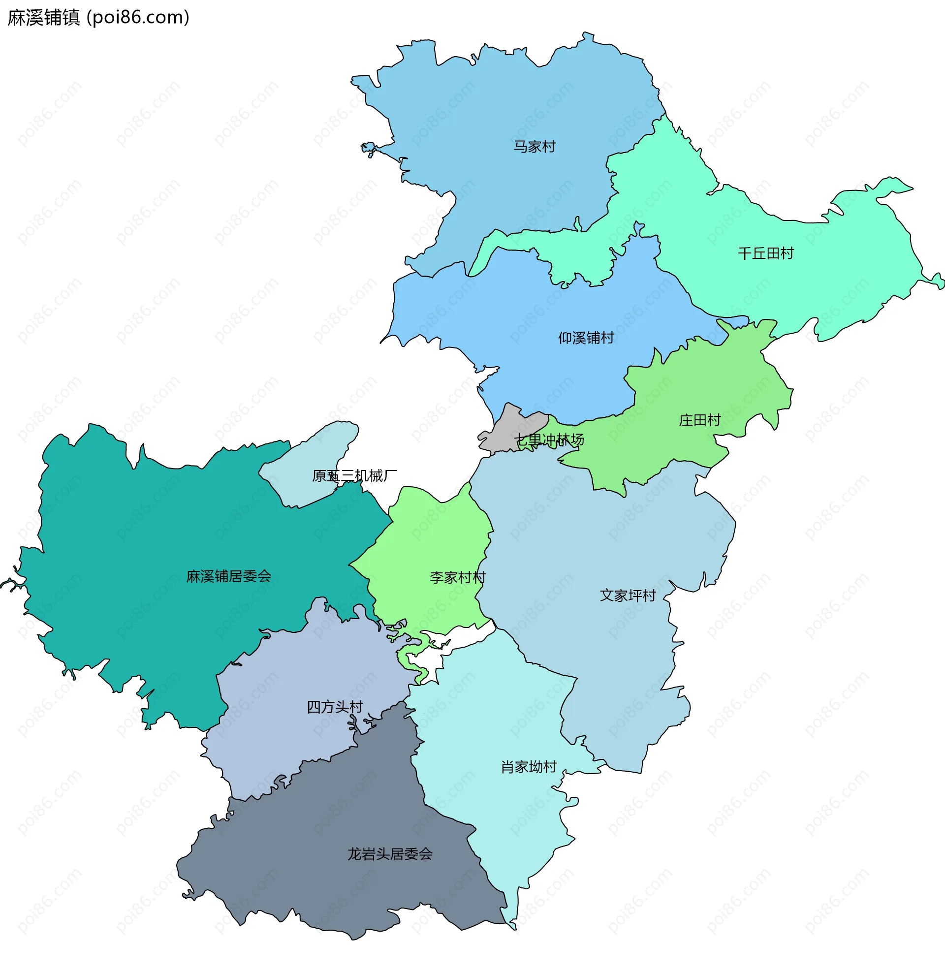 麻溪铺镇边界地图(五级行政区划)