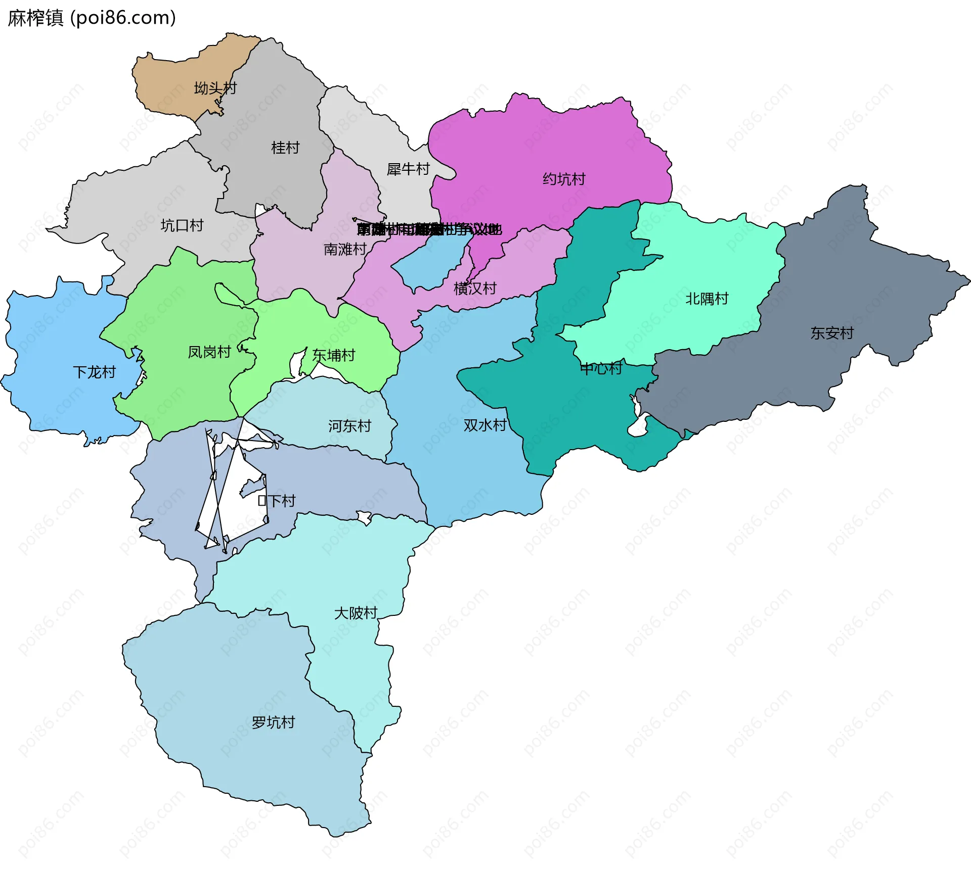 麻榨镇边界地图(五级行政区划)