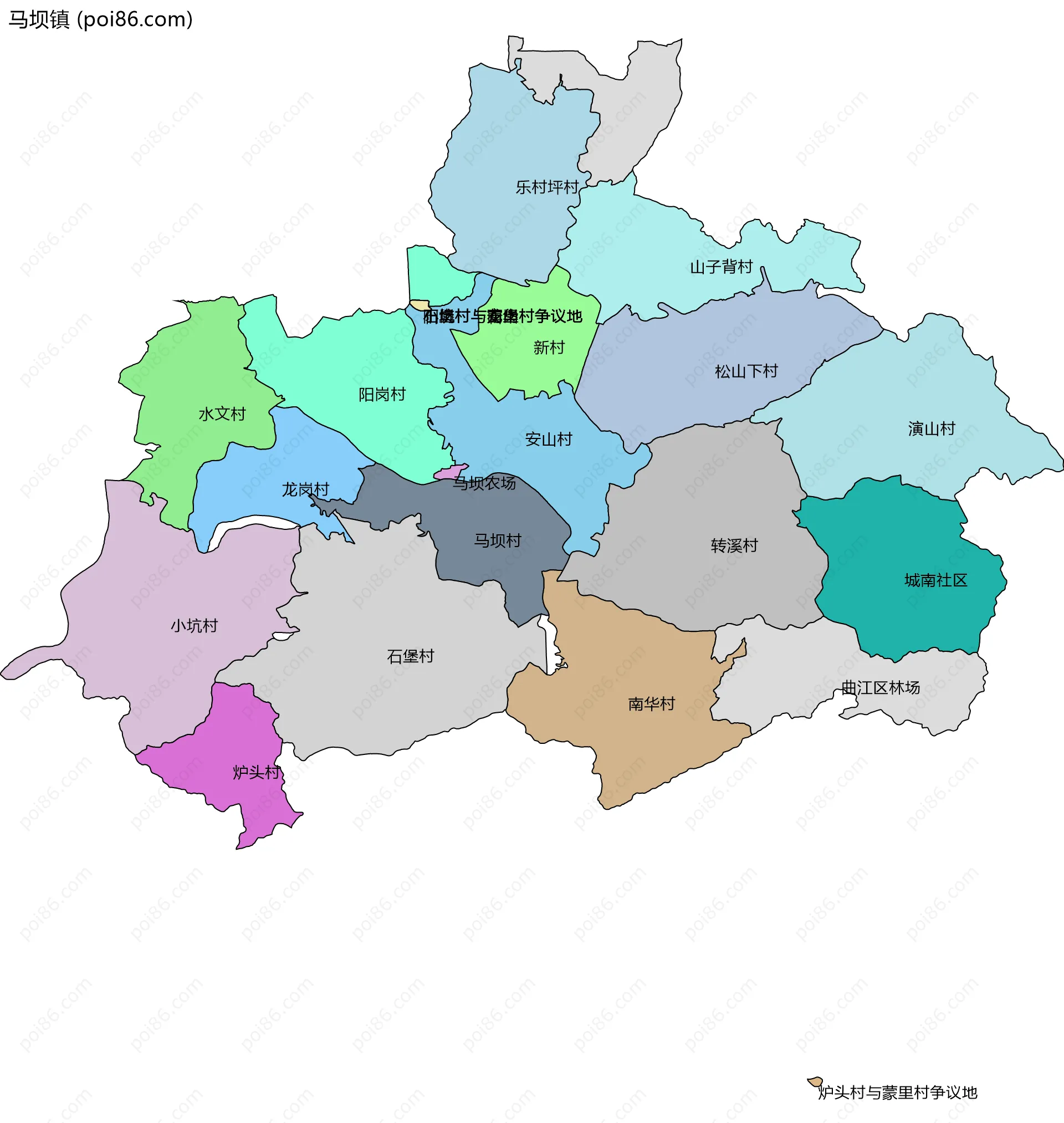 马坝镇边界地图(五级行政区划)