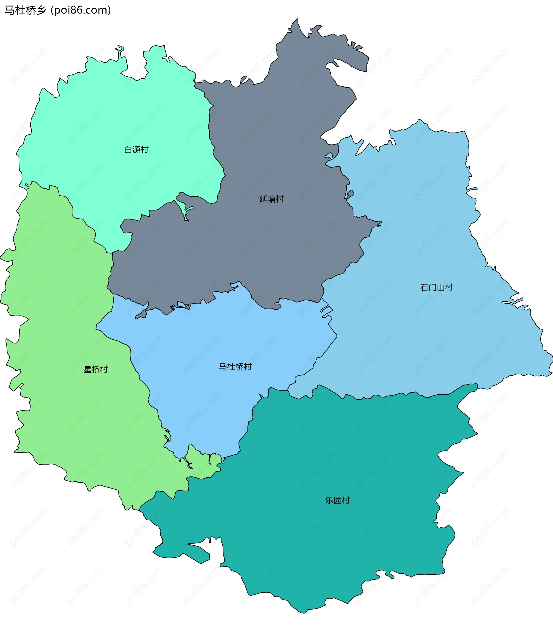 马杜桥乡边界地图(五级行政区划)