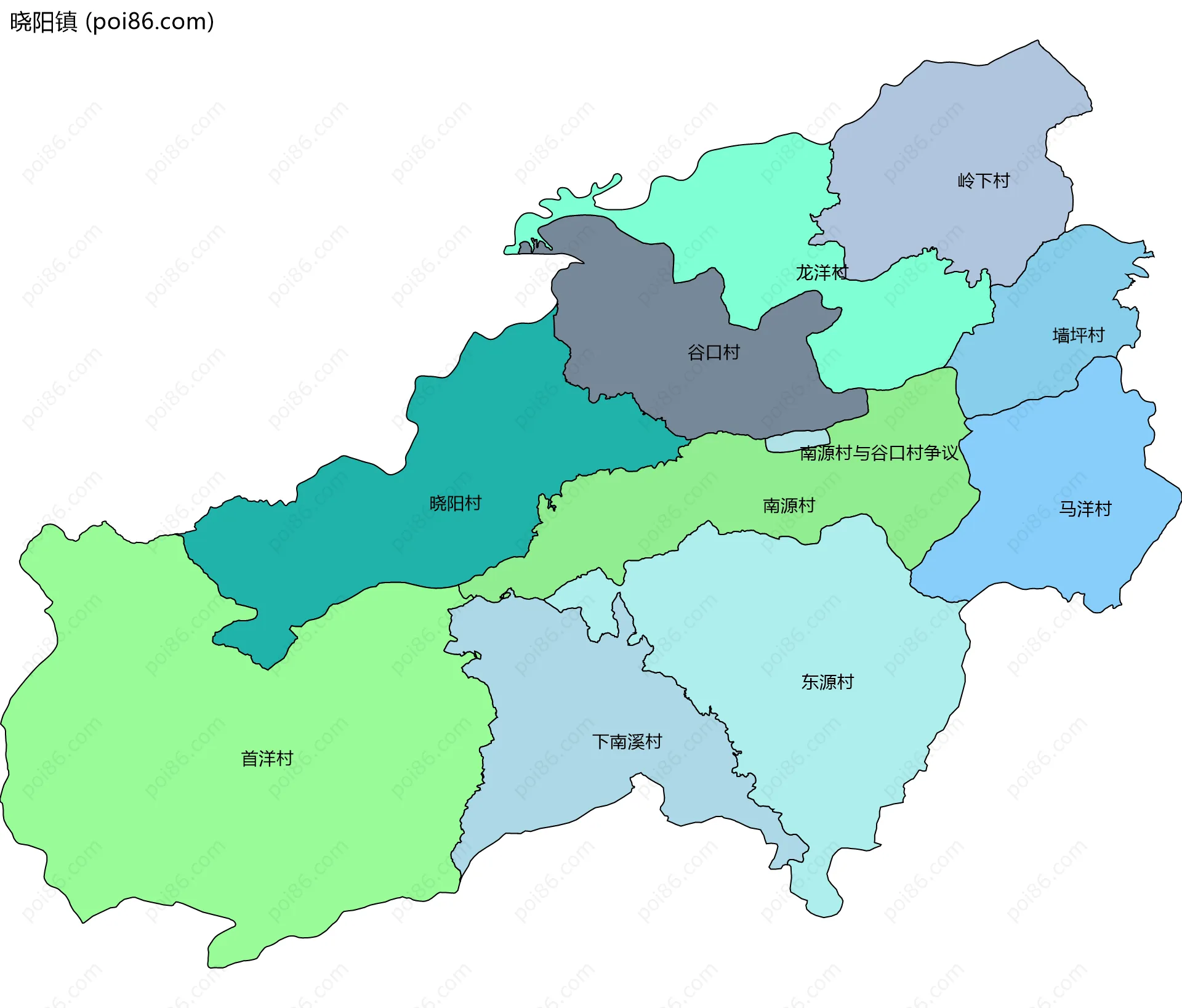 晓阳镇边界地图(五级行政区划)