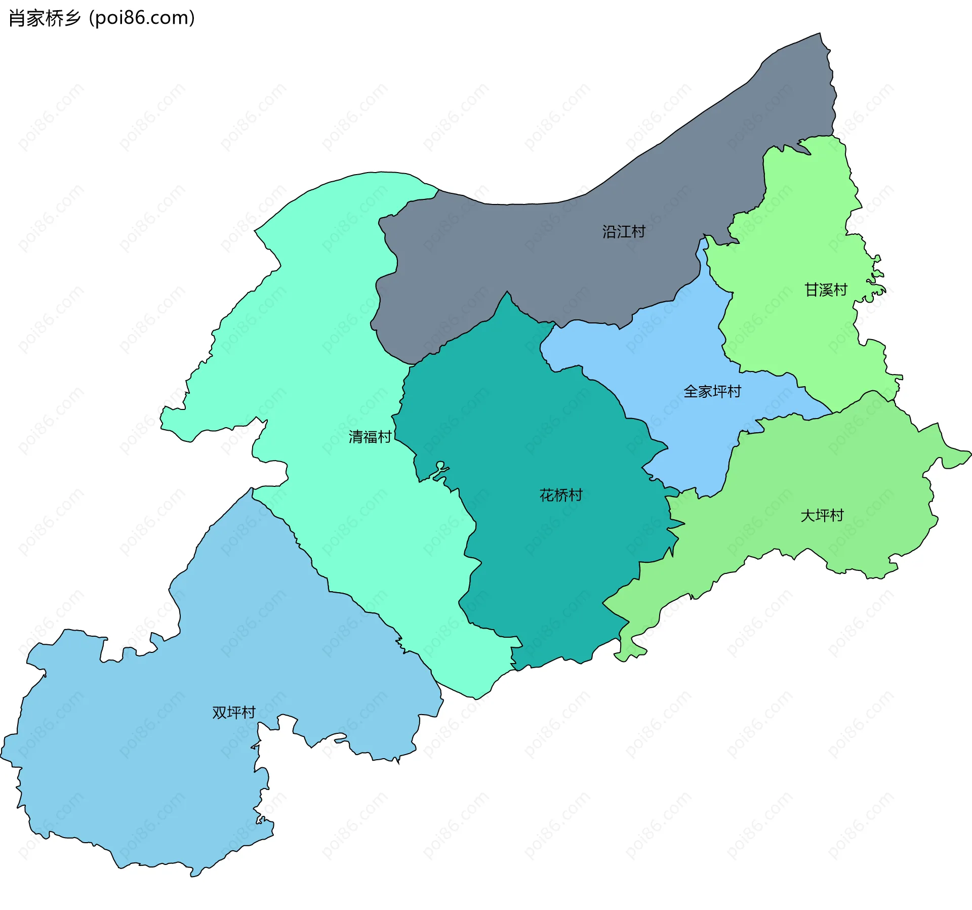肖家桥乡边界地图(五级行政区划)
