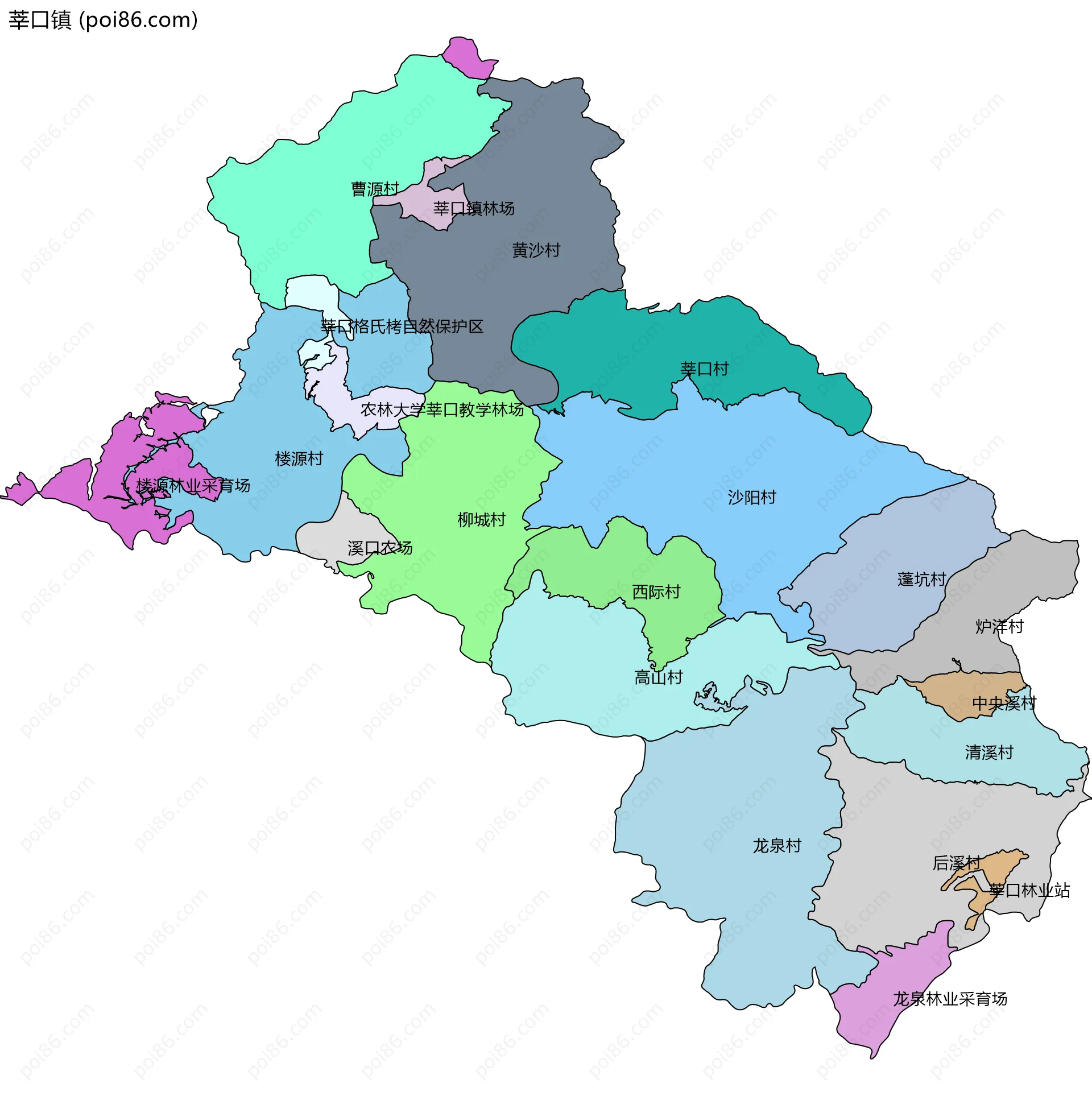 莘口镇边界地图(五级行政区划)