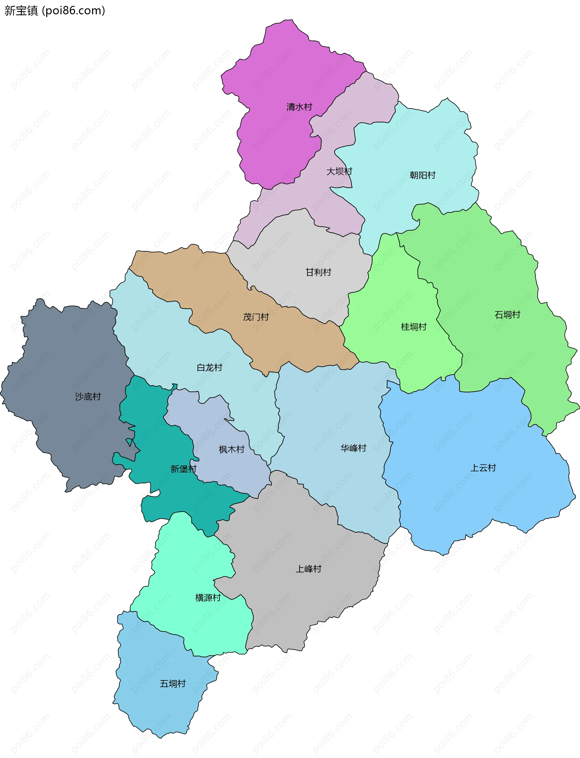 新宝镇边界地图(五级行政区划)