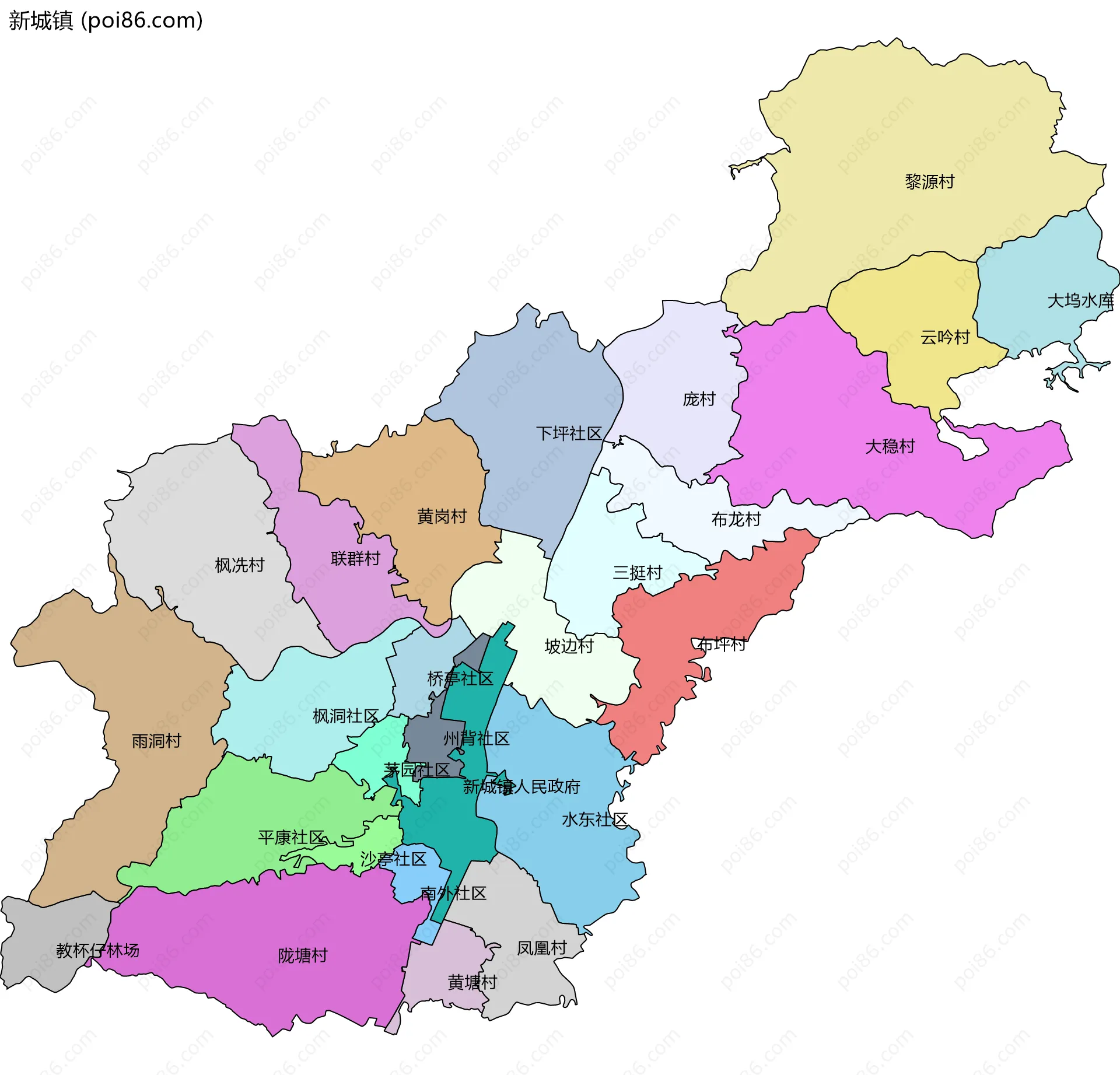 新城镇边界地图(五级行政区划)