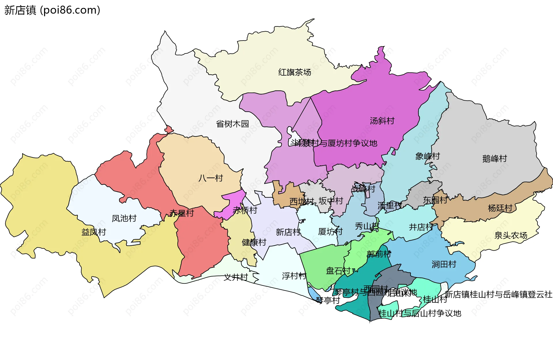 新店镇边界地图(五级行政区划)