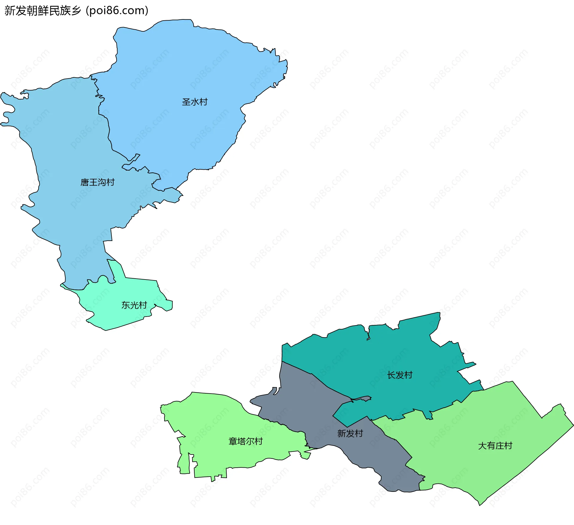 新发朝鲜民族乡边界地图(五级行政区划)