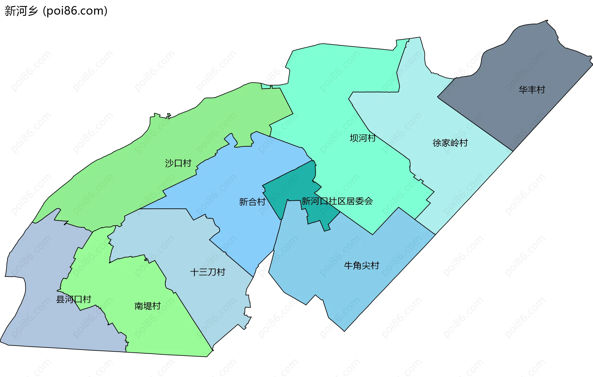 新河乡边界地图(五级行政区划)