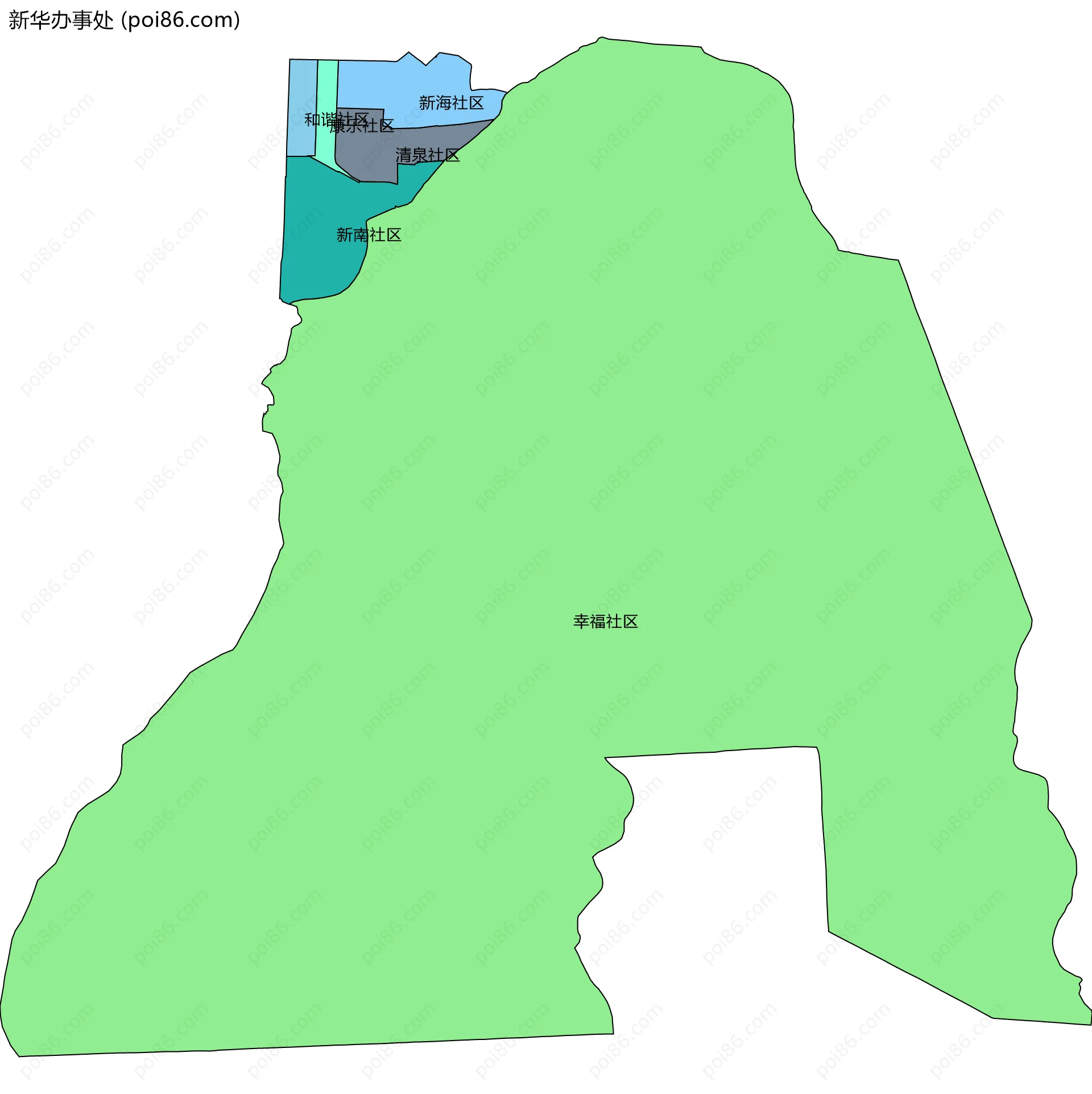 新华办事处边界地图(五级行政区划)