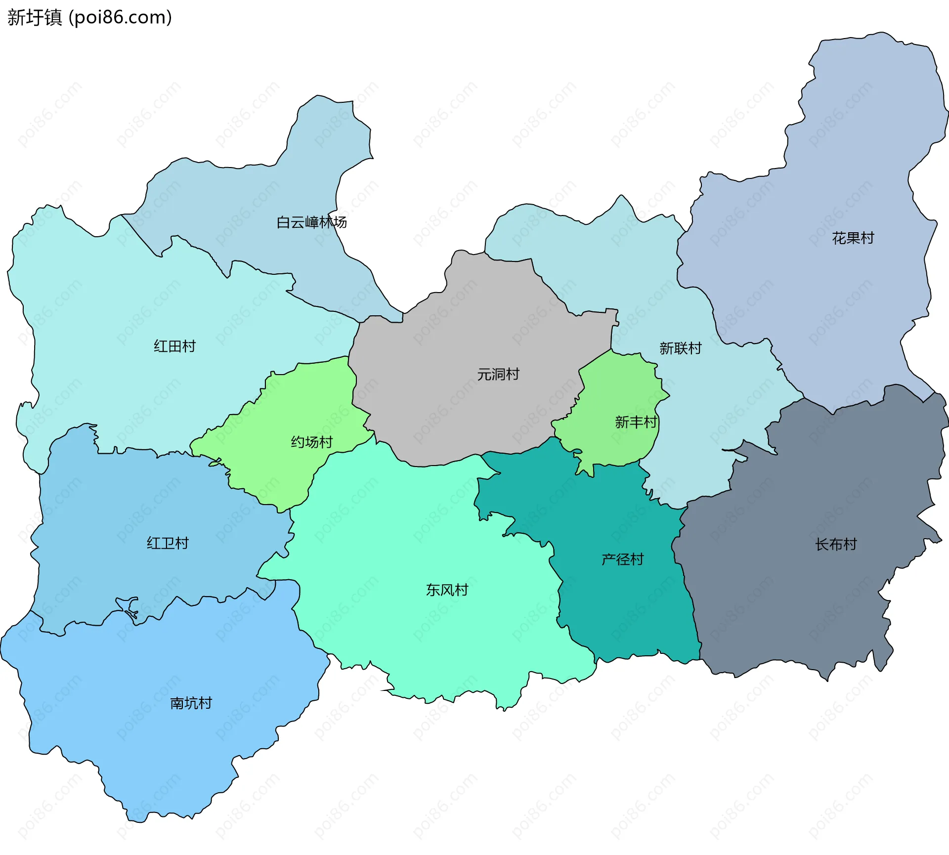 新圩镇边界地图(五级行政区划)