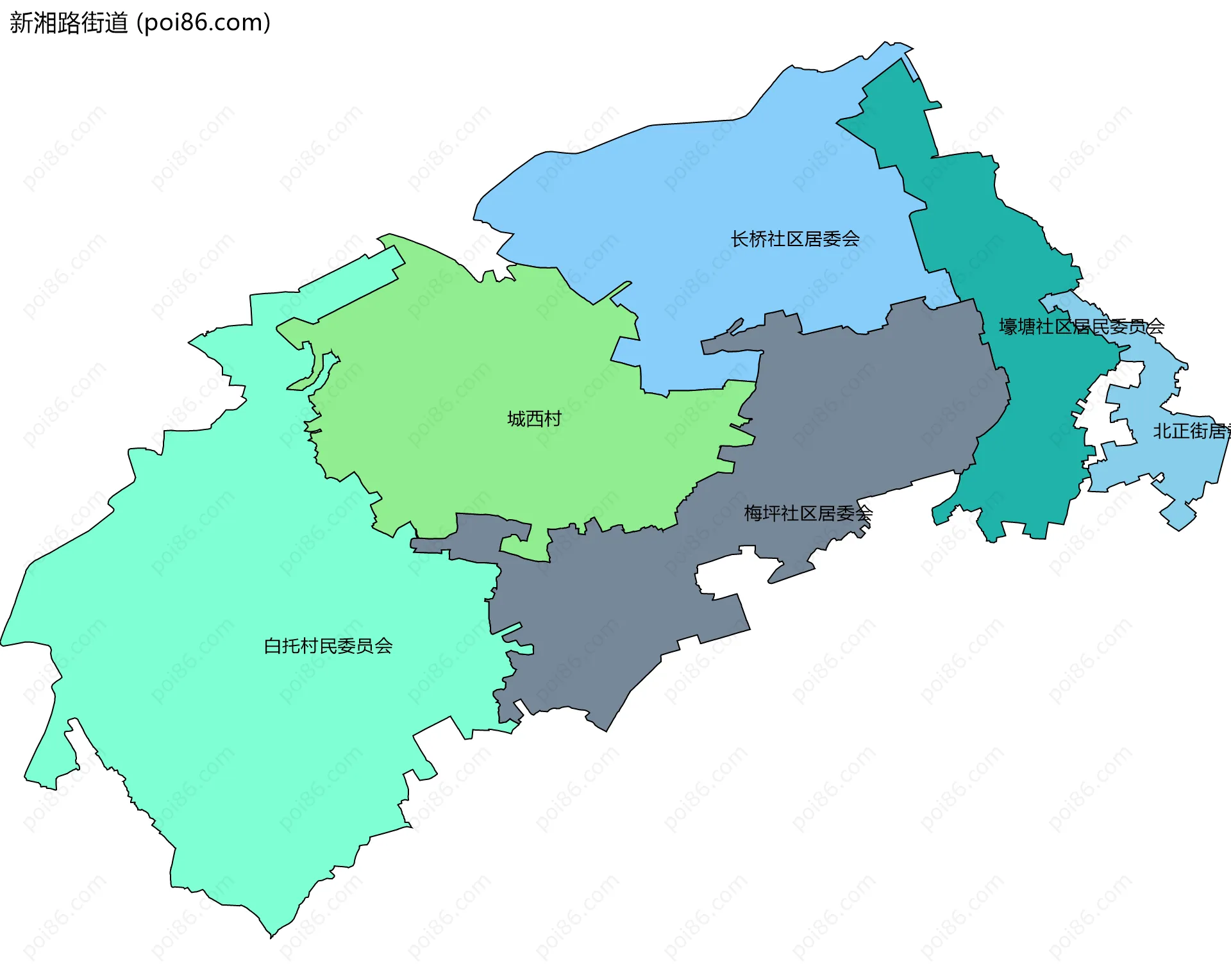 新湘路街道边界地图(五级行政区划)