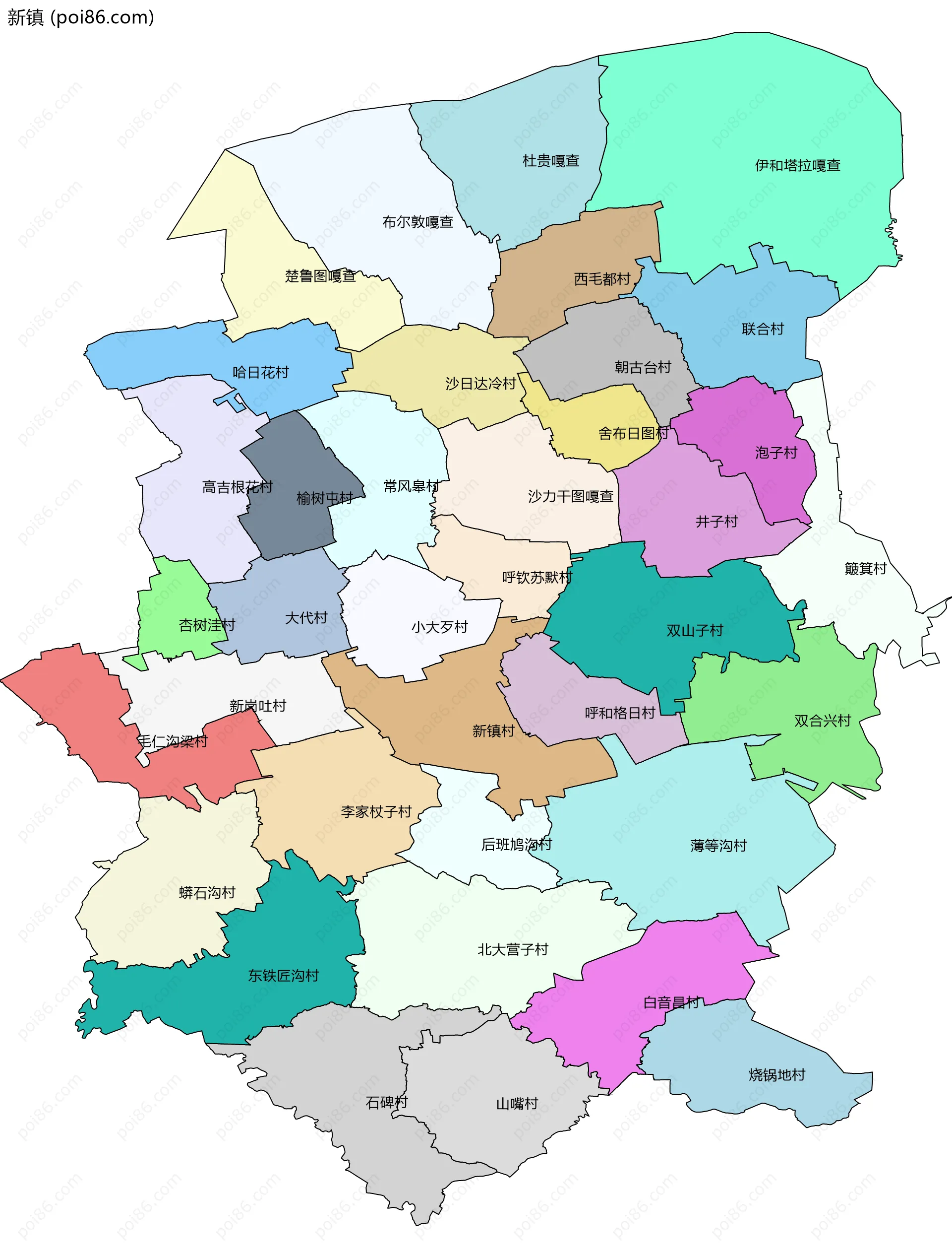 新镇边界地图(五级行政区划)