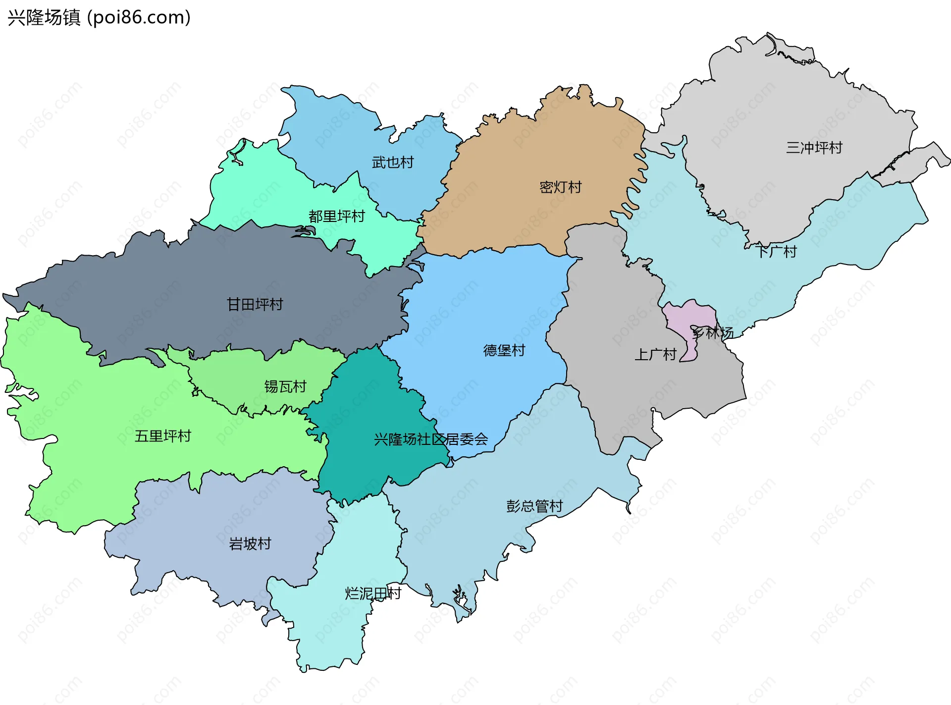 兴隆场镇边界地图(五级行政区划)