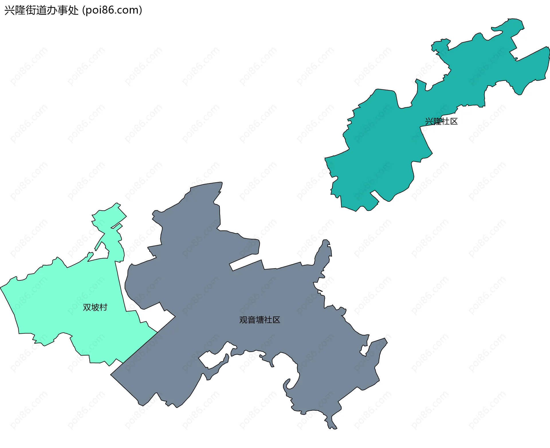 兴隆街道办事处边界地图(五级行政区划)