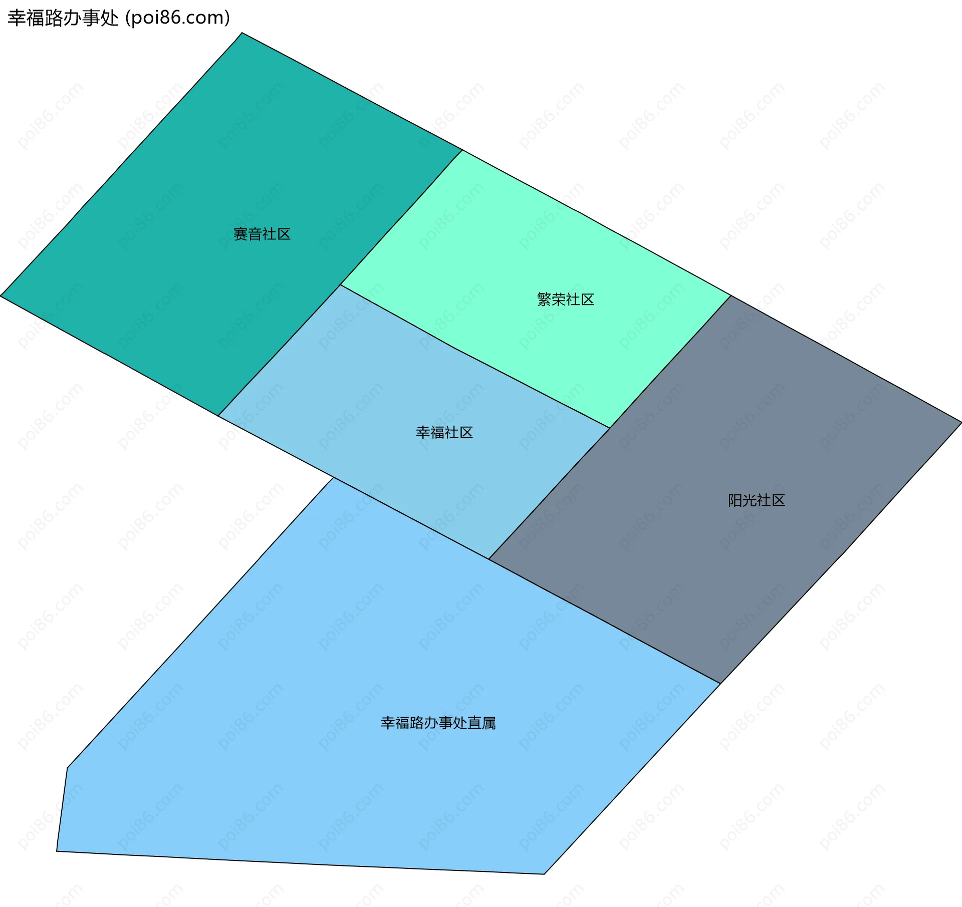 幸福路办事处边界地图(五级行政区划)