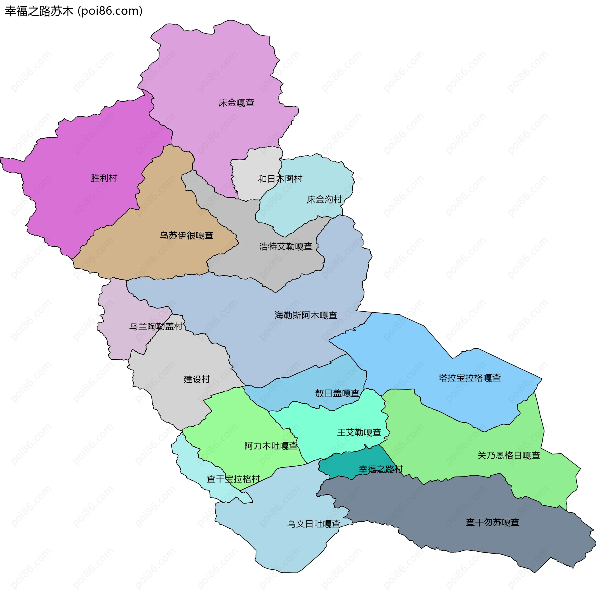 幸福之路苏木边界地图(五级行政区划)