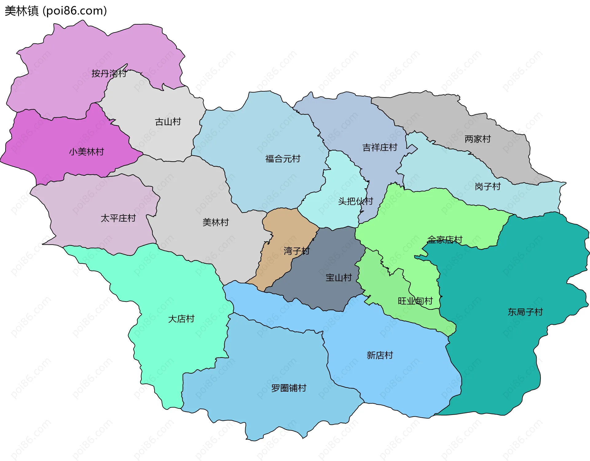 美林镇边界地图(五级行政区划)