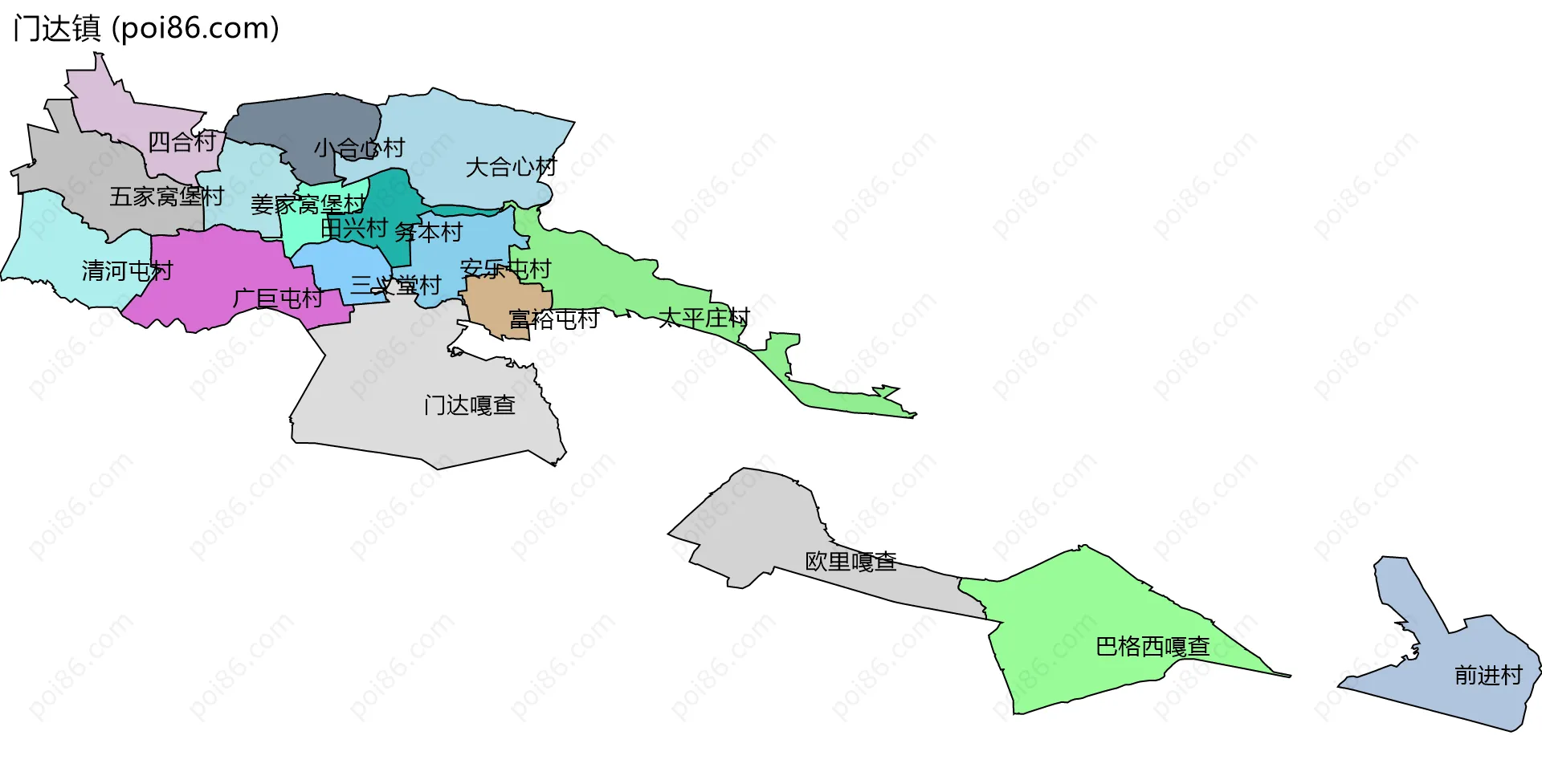 门达镇边界地图(五级行政区划)