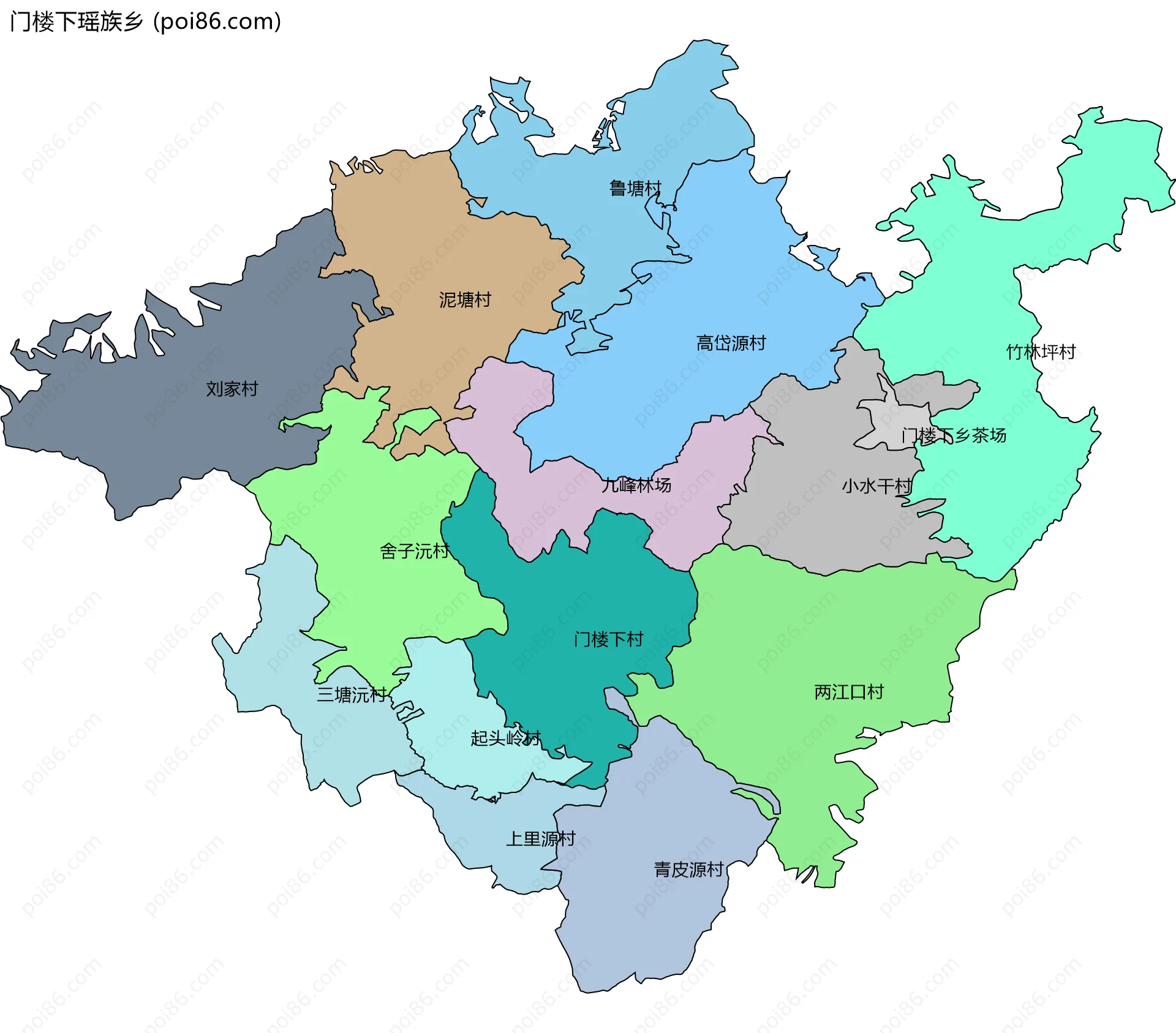 门楼下瑶族乡边界地图(五级行政区划)